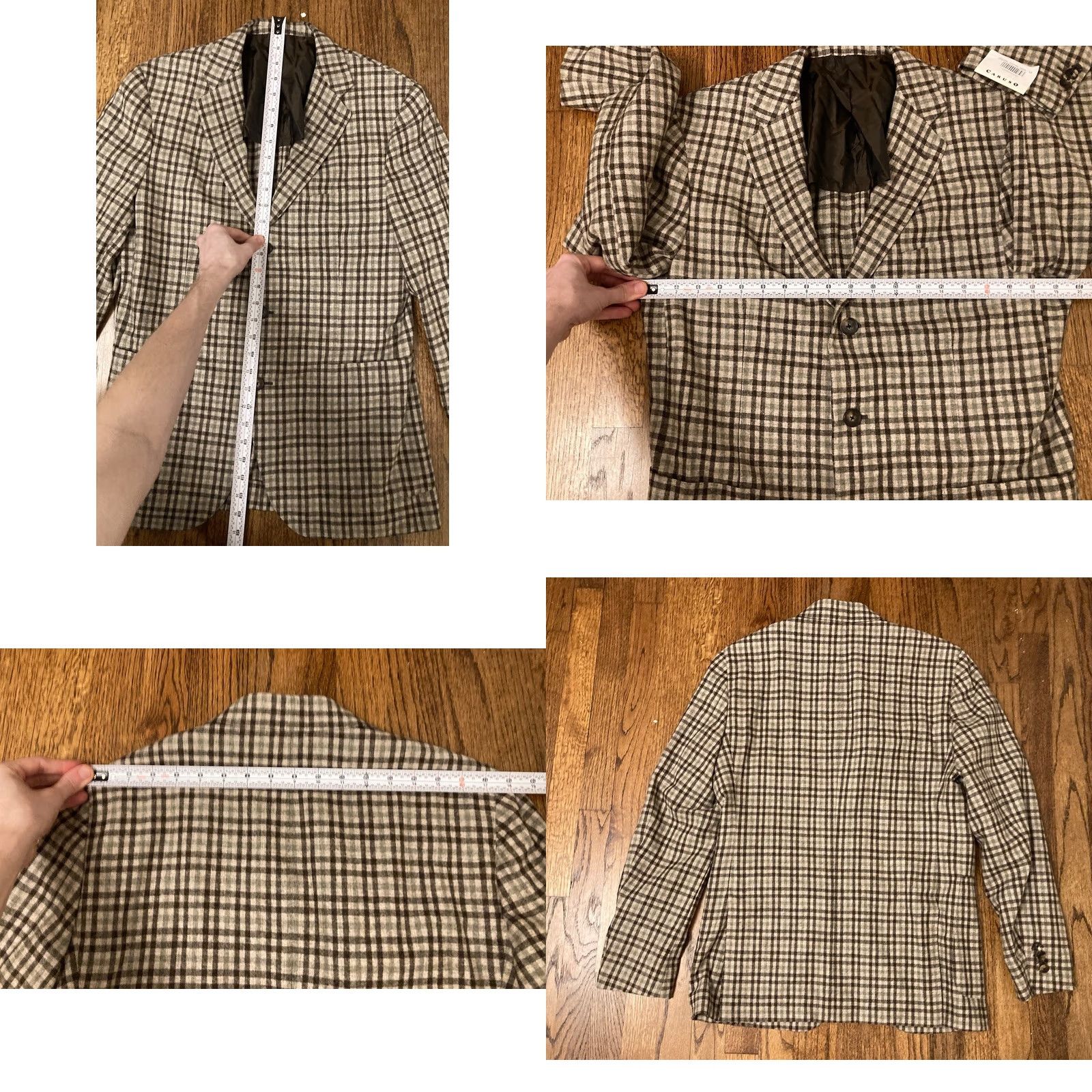 Caruso Caruso Mens 38R Blazer Plaid Wool Cashmere Beige 3 Button Italy Suit Jacket Two Piece Vintage: No Mens Size 38R - 8 Thumbnail
