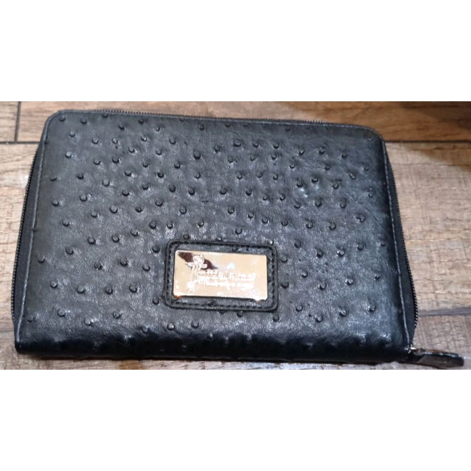 Vintage Initials, Inc. Black Small Wristlet Wallet Clutch Faux Leather Embroidered Checkbook Credit Card Folding Women S Black New Size ONE SIZE - 2 Thumbnail