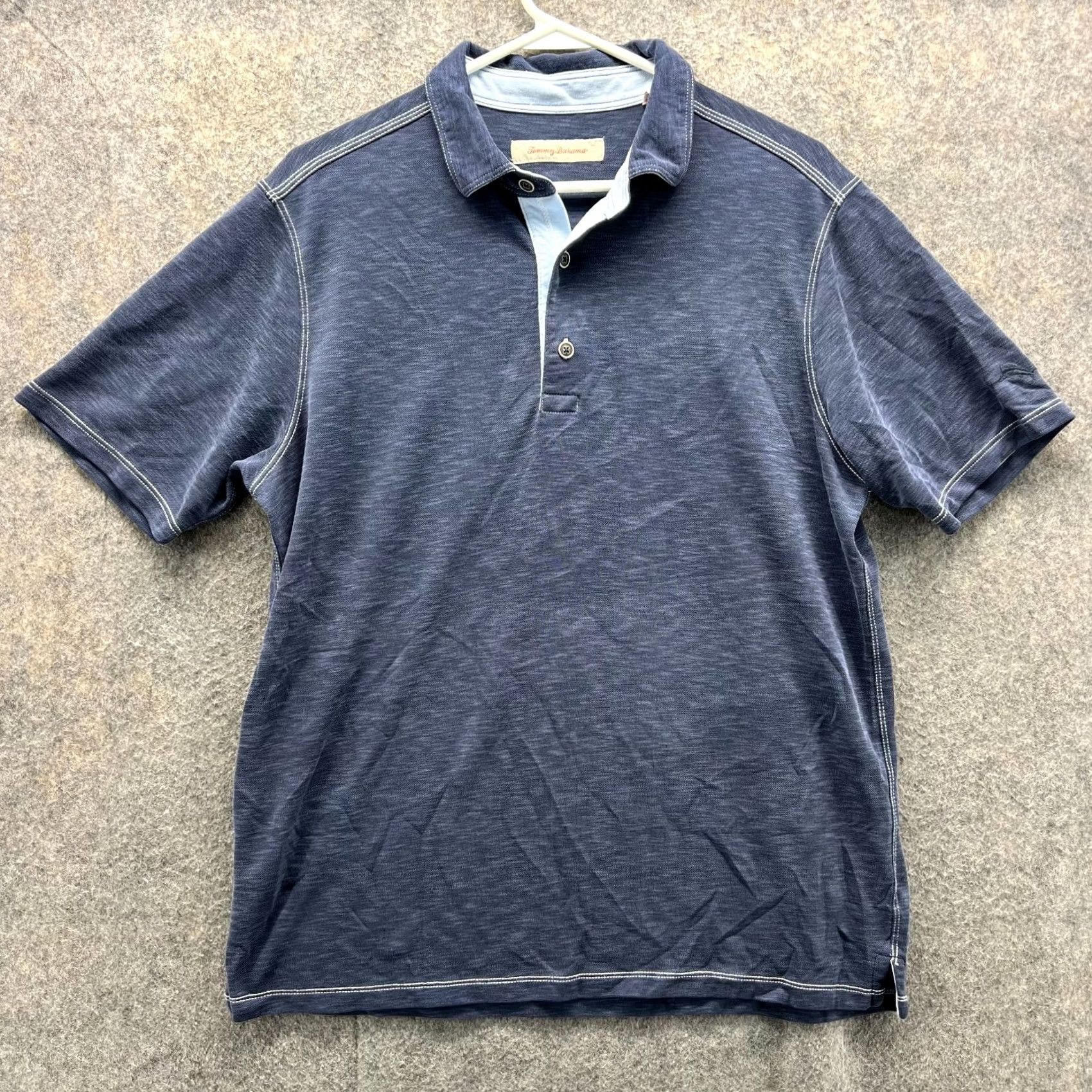 Tommy Bahama VINTAGE Tommy Bahama Polo Shirt Men Medium Heather Blue Preppy Tencel Polyester Dress Shirt Size 40R - 2 Thumbnail