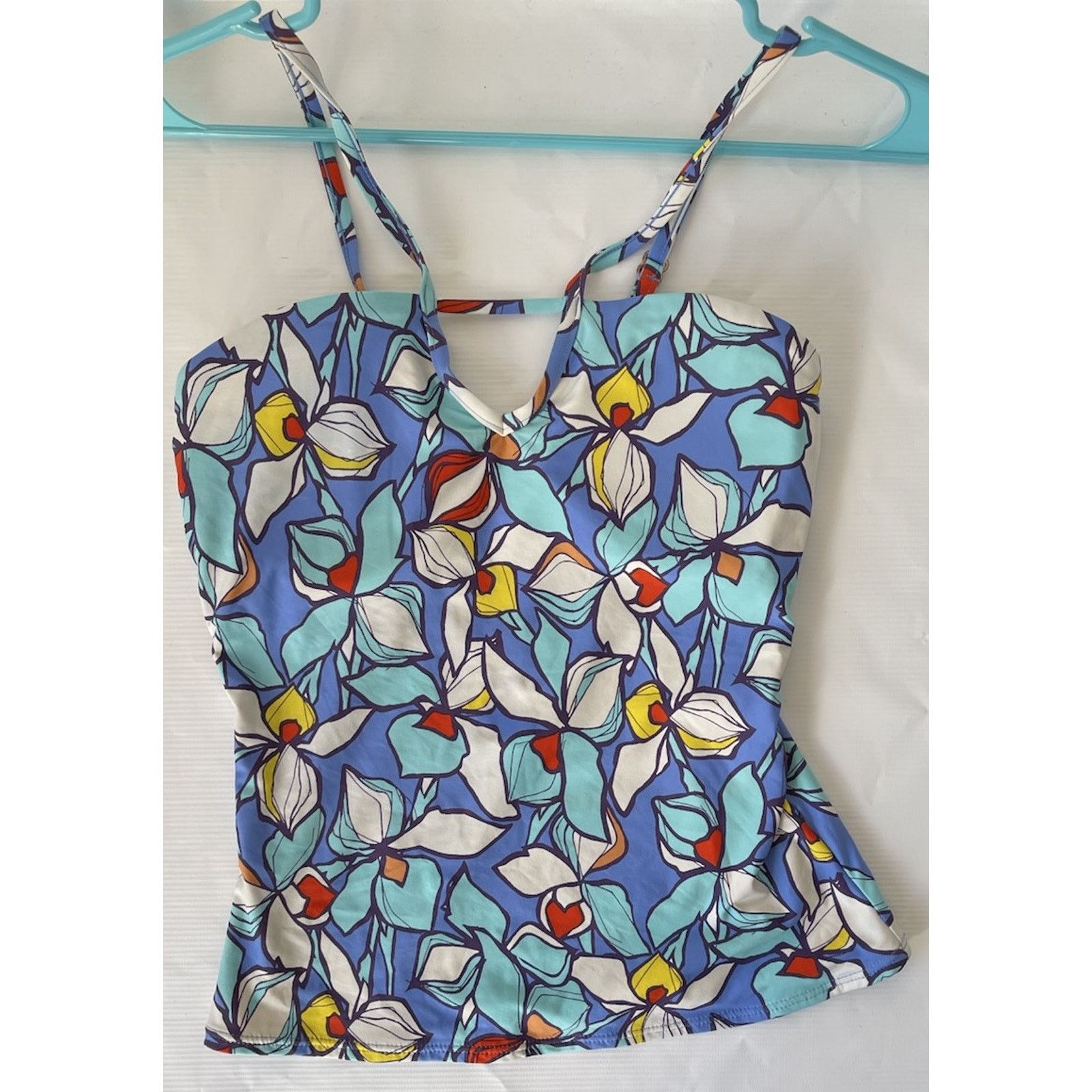 Anthropologie Anthropologie Tankini Swim Allihop Blue Floral V Strap Sz S Size ONE SIZE - 1 Thumbnail