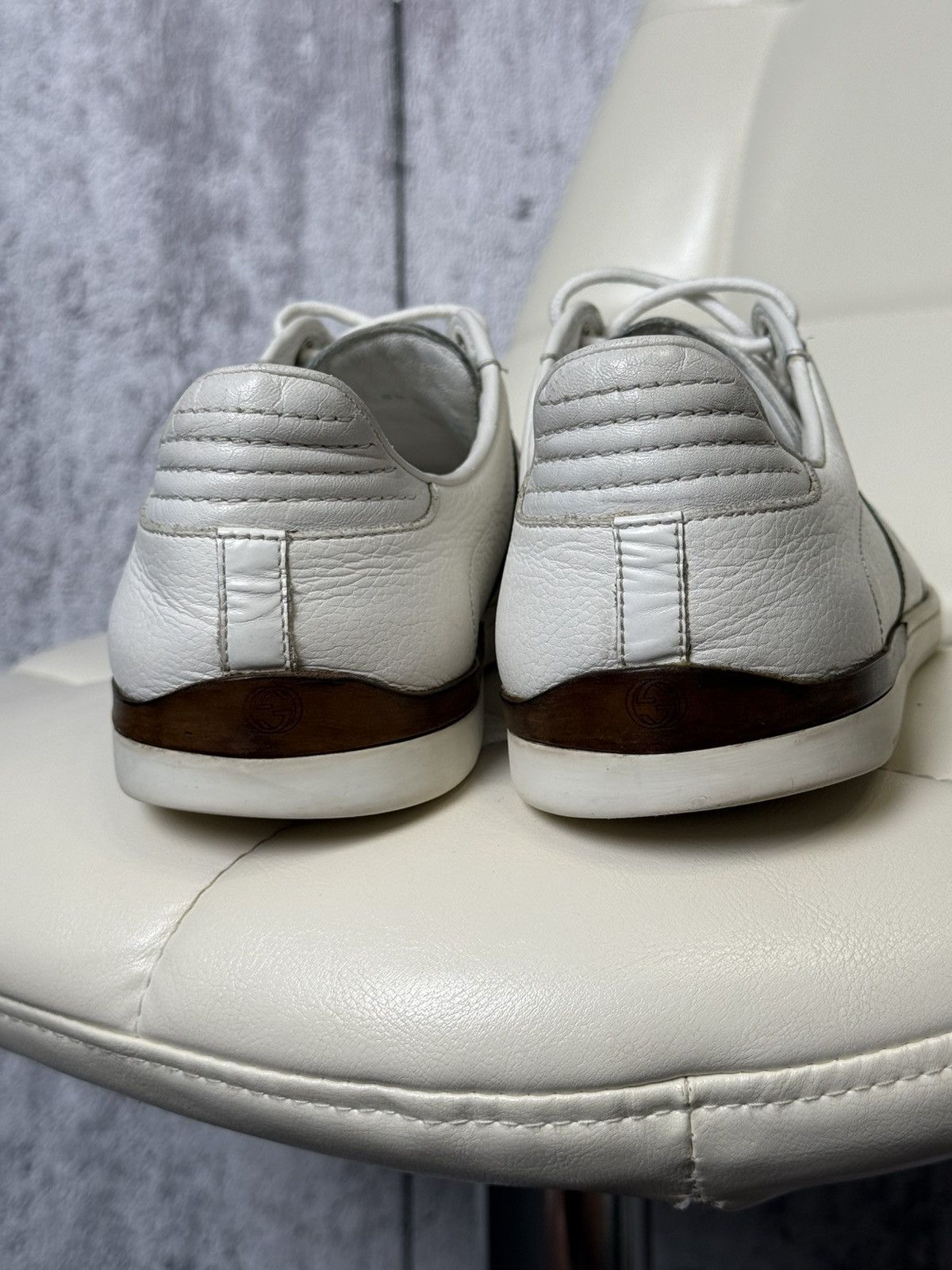 Gucci Gucci White Leather Low Top Sneakers Web Stripe & GG Logo Size US 9 / EU 42 - 20 Thumbnail