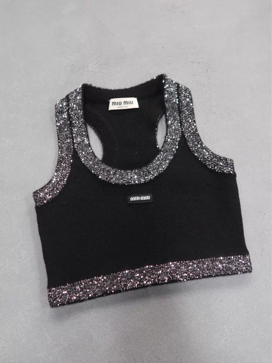 Miu Miu MIU MIU Logo Crewneck Short Tank Women's Black Size S / US 4 / IT 40 - 1 Thumbnail