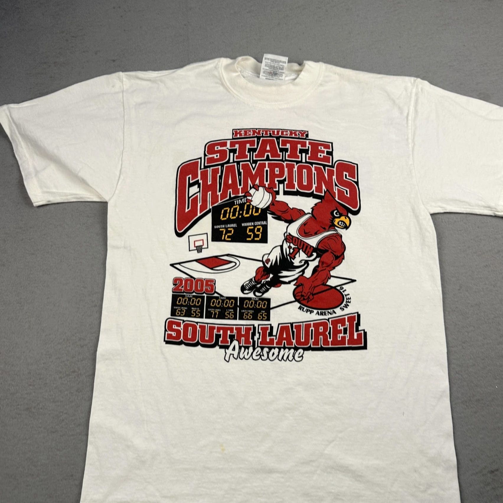 Jerzees VINTAGE South Laurel State Champs Shirt Mens M White Graphic Print 2005 Kentucky State Champions Basketball Size US M / EU 48-50 / 2 - 3 Thumbnail