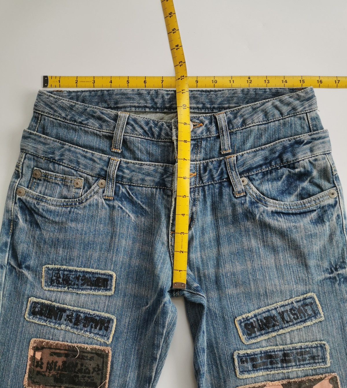 Kapital Jouer Aux Echecs Patchwork Double Waist Denim Jeans Size US 31 - 10 Thumbnail