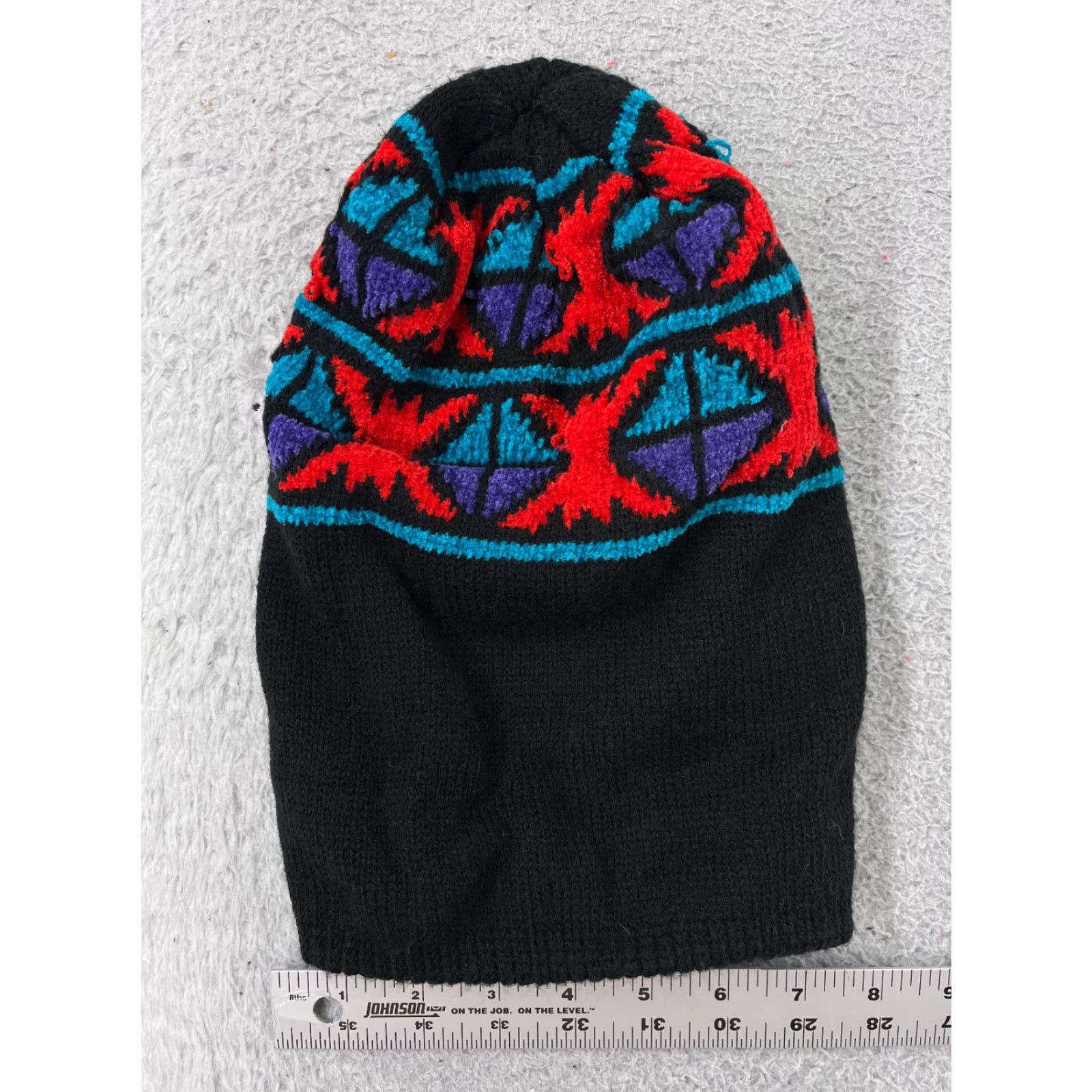 Vintage Geometric Knit Beanie Toque Womens One Size Black Acrylic Ski Size ONE SIZE - 3 Thumbnail