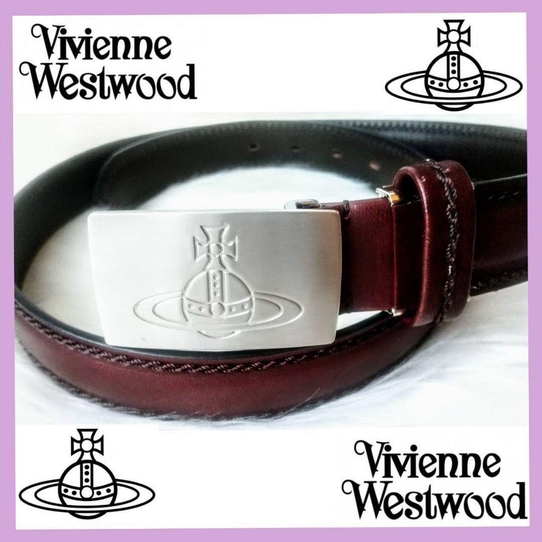 image of Vivienne Westwood Metal Enameled Buckle Decorated Leather Belt in Brown, Men's