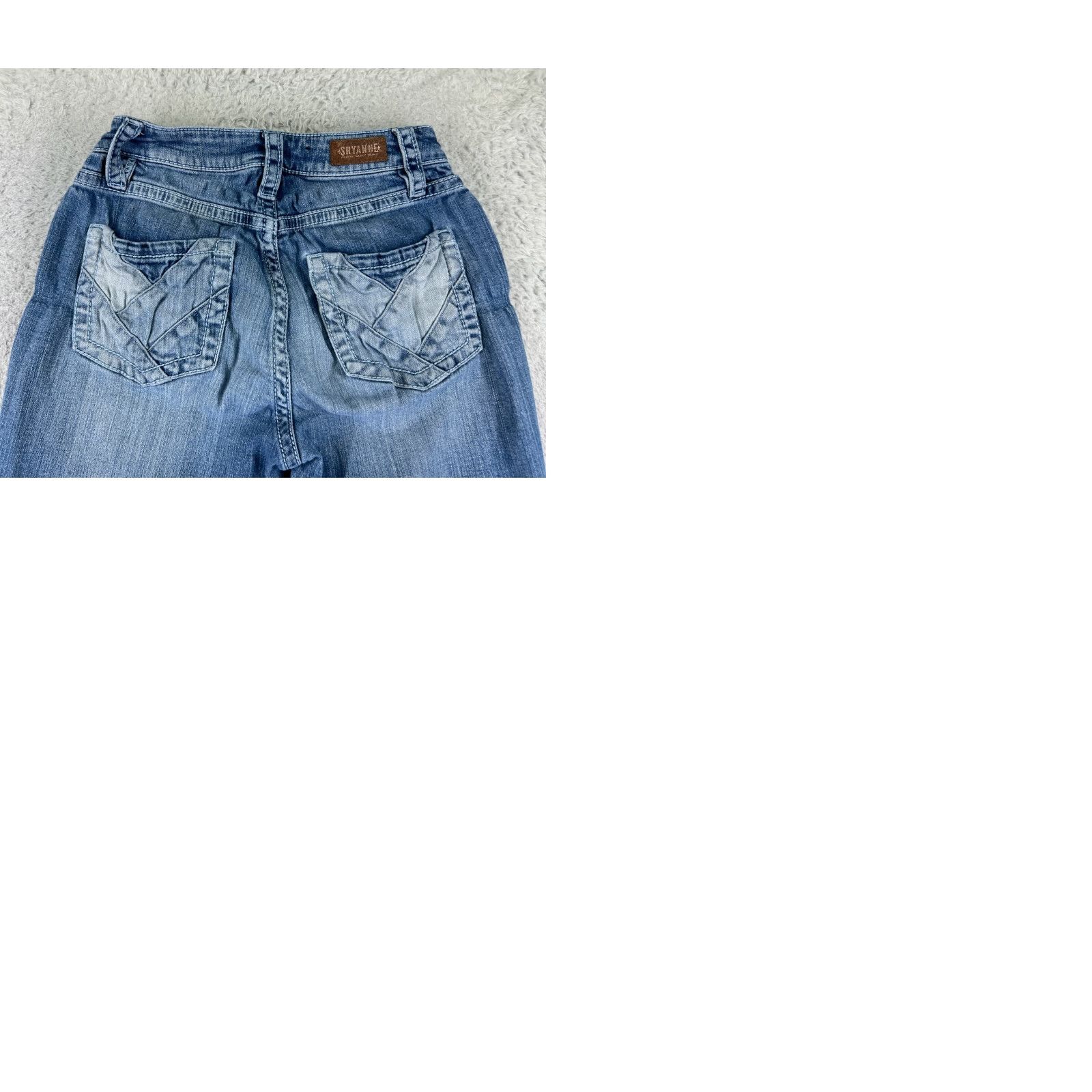 Vintage Shyanne Jeans Womens 29 Blue Denim Wide Leg Flare Mid Rise Cotton 24x29 Size 29" - 10 Thumbnail