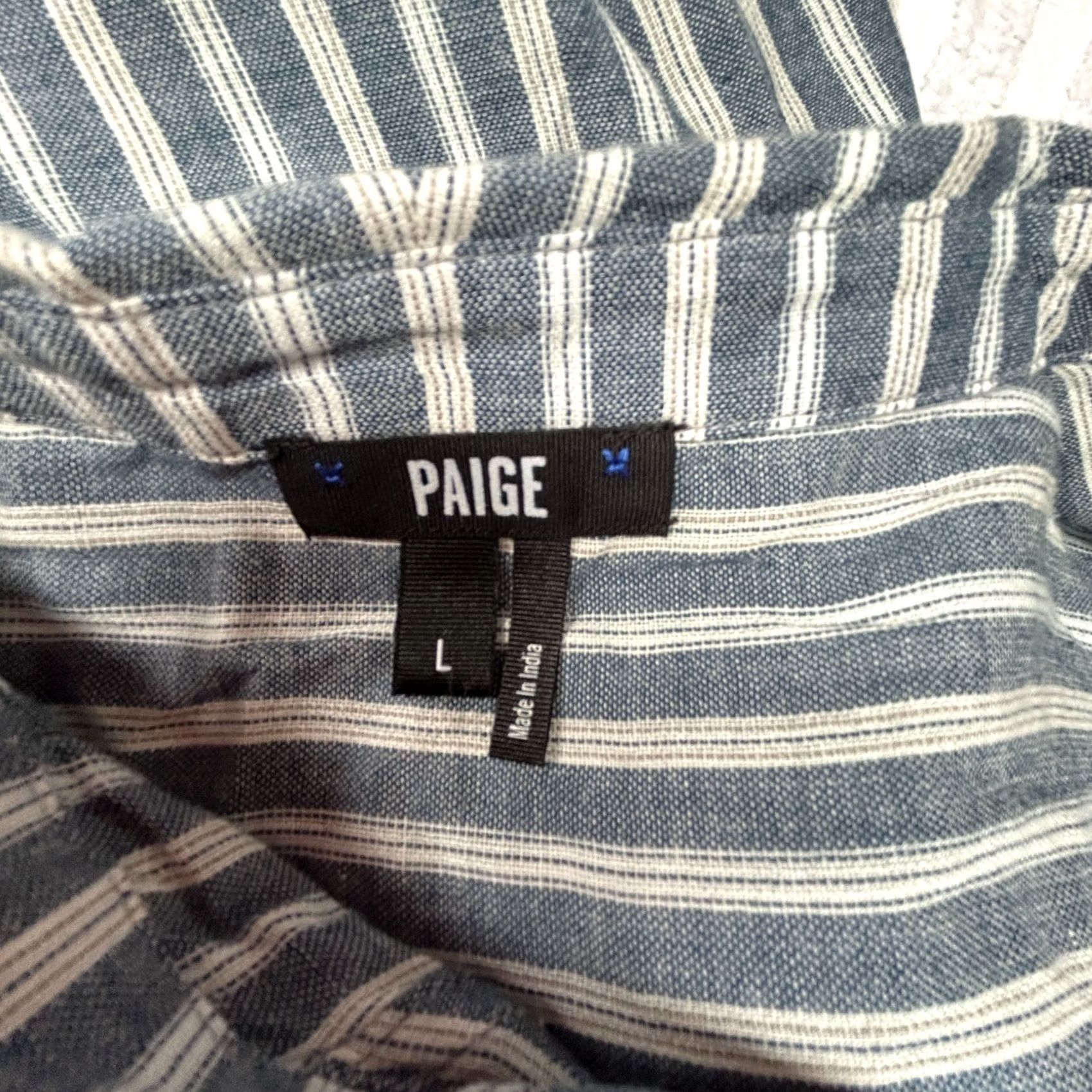 Paige PAIGE Womens Mable Shirt Large Blue Ivory Striped Roll Tab Sleeve Top Pockets Size L / US 10 / IT 46 - 3 Thumbnail