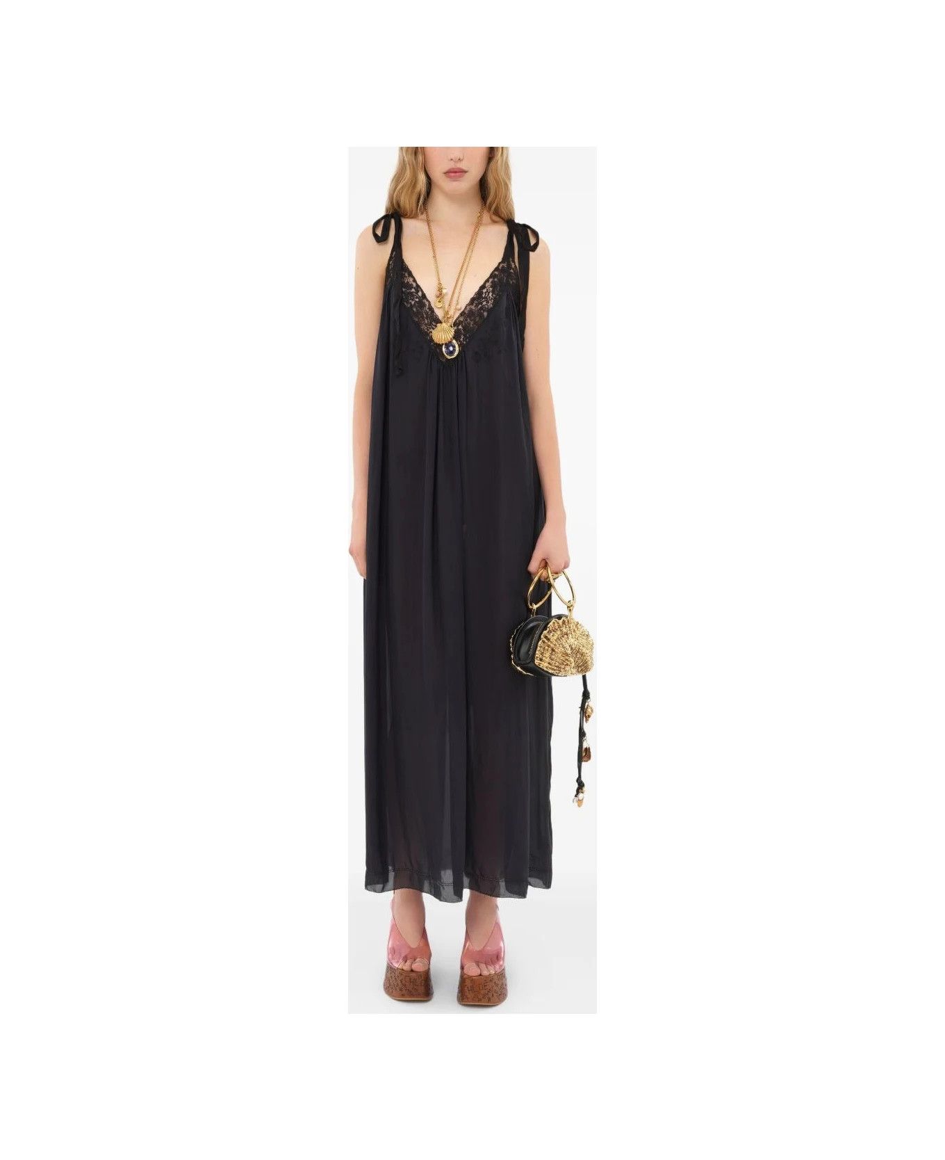 Chloe o1loc1c10226 Silk And Lace Long Dress in Black Size L / US 10 / IT 46 - 3 Thumbnail