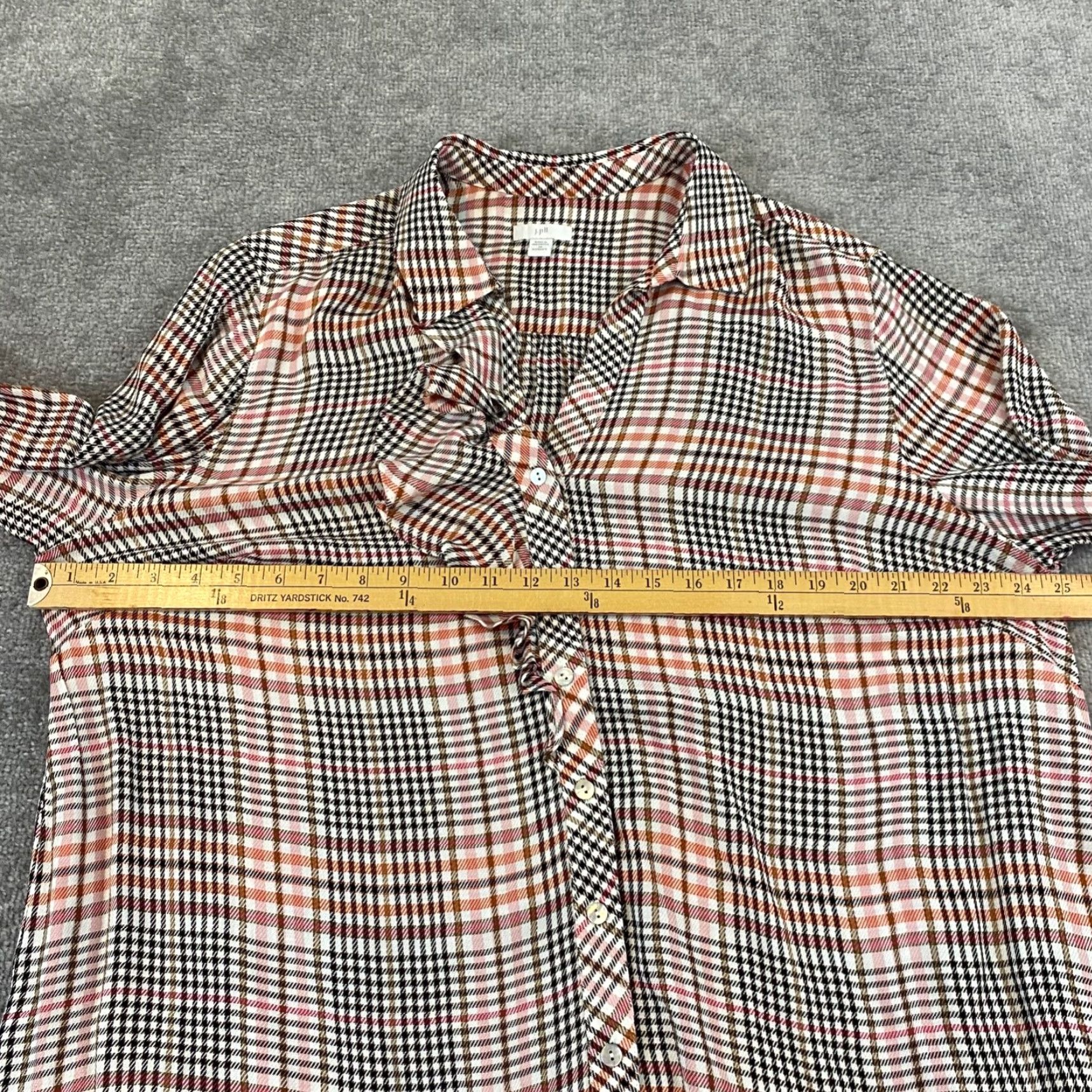 J. Jill J. JILL Shirt Womens 2X Gray Pink Plaid Button Up Ruffled Long Sleeve Tunic Top Size XXL / US 16-18 / IT 52-54 - 5 Thumbnail