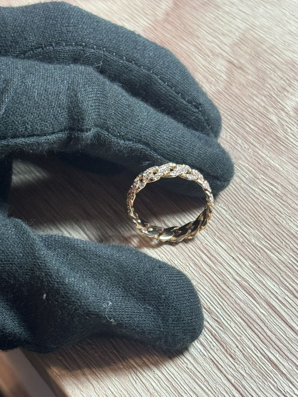 Jewelry 14K Solid Gold Iced Cuban Link Ring w/ Natural Diamonds Size ONE SIZE - 10 Thumbnail