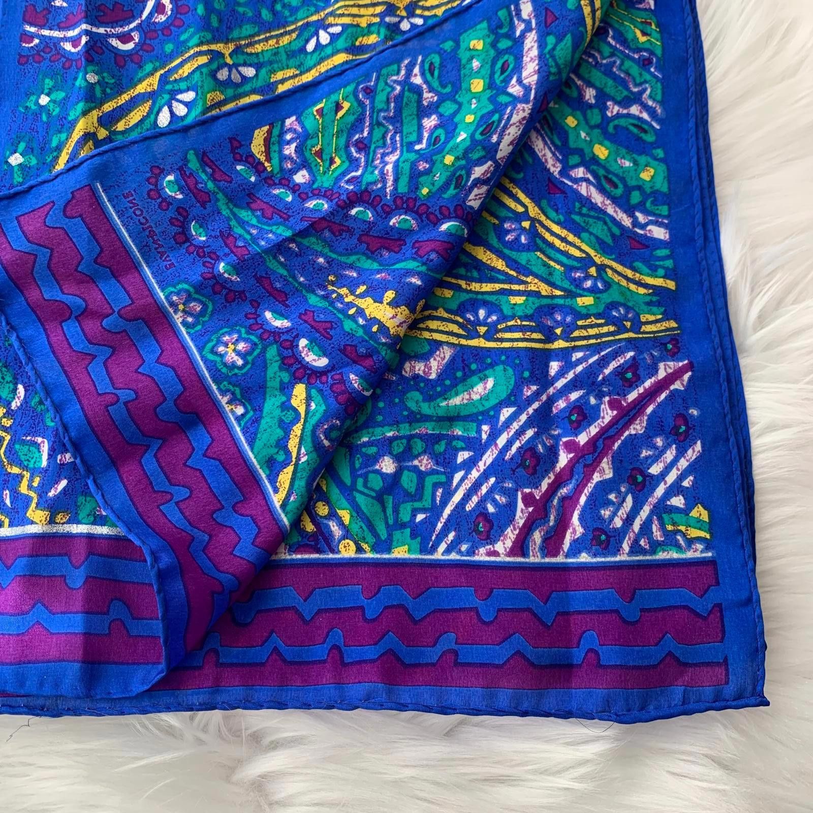 Evan Picone Vintage Evan-Picone Blue silver painted paisley silk scarf Size ONE SIZE - 3 Thumbnail