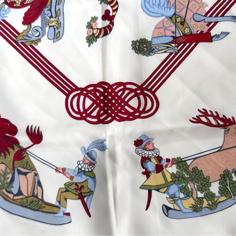 Hermes Hermes silk scarf red/blue colorway/whimsical sleds horses Size ONE SIZE - 13 Thumbnail