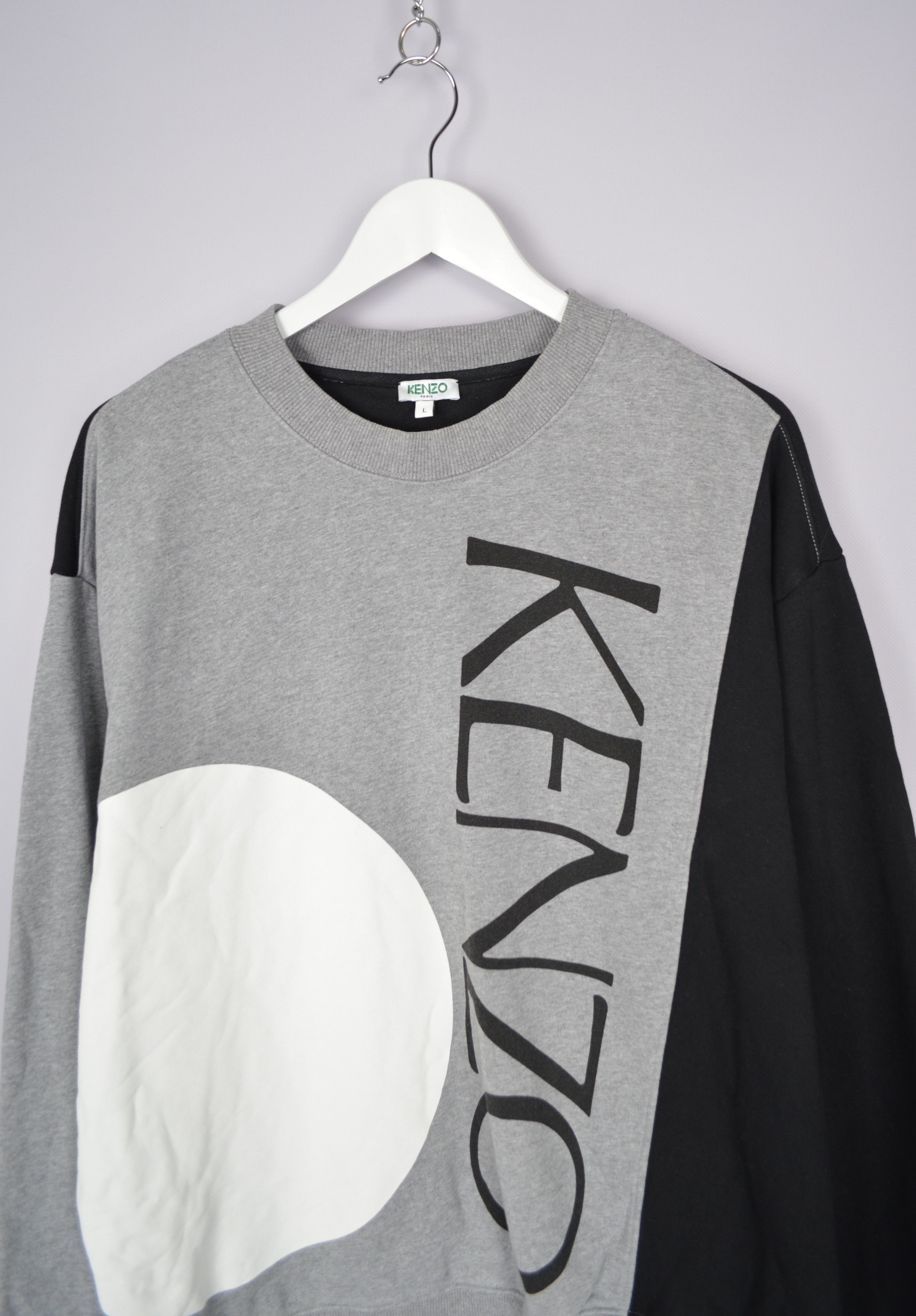 Designer × Kenzo KENZO Color Block Hoodie Dove Grey Logo Sweatshirt Designer Size US L / EU 52-54 / 3 - 3 Thumbnail