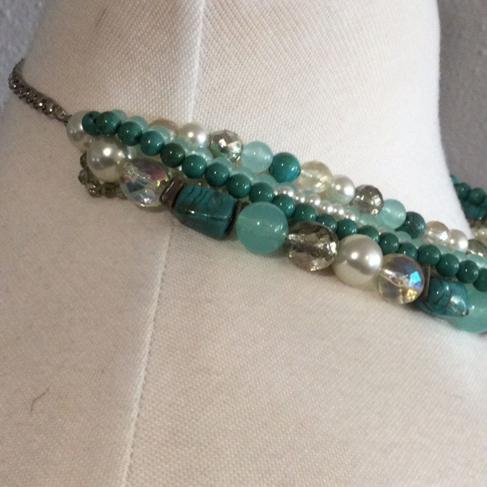 Other Multi-strand Turquoise, Clear, Blue and Silver Bead Necklace Size ONE SIZE - 6 Thumbnail