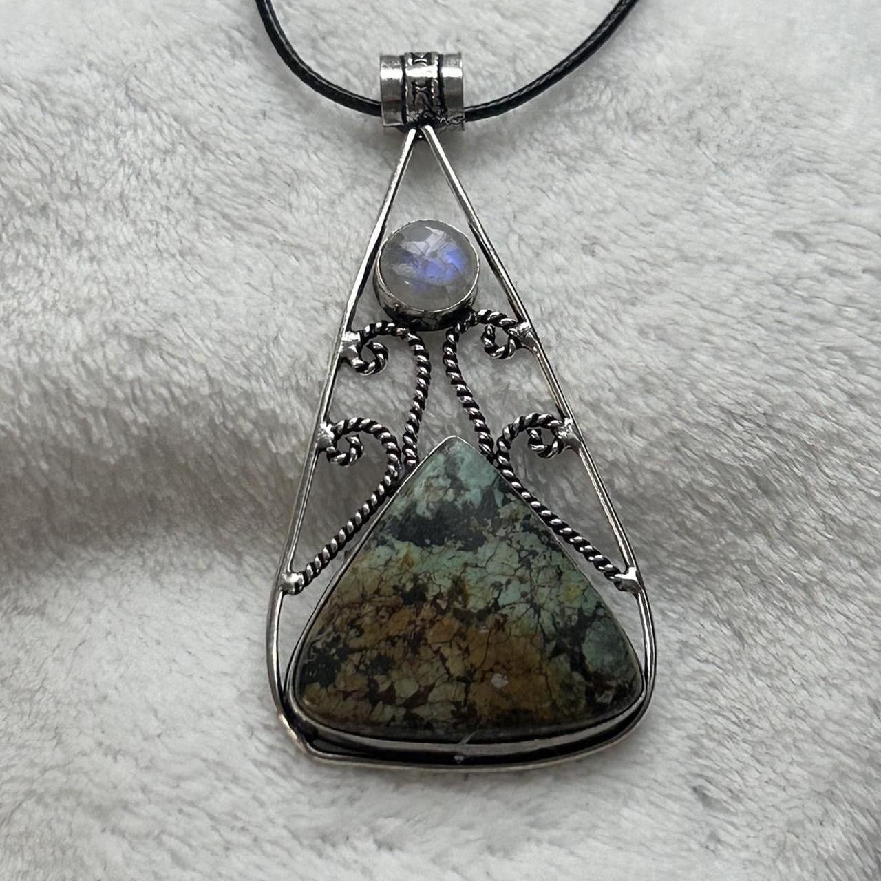 Vintage African Turquoise & Rainbow moonstone Silver Plated Pendant Size ONE SIZE - 1 Thumbnail