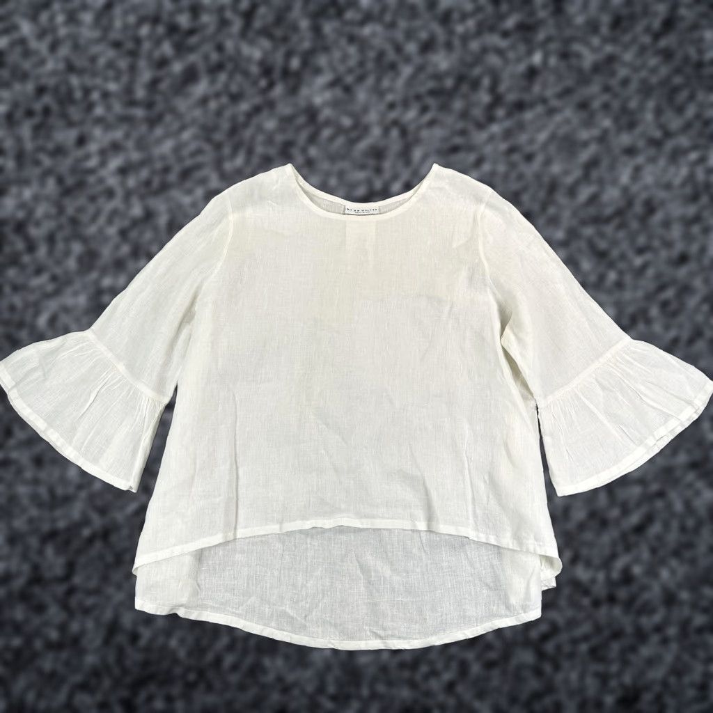 Bell Bryn Walker Tunic Blouse Womens Linen 3/4 Bell Sleeve Ruffle Hem White Made USA Shirts Size XS / US 0-2 / IT 36-38 - 1 Thumbnail