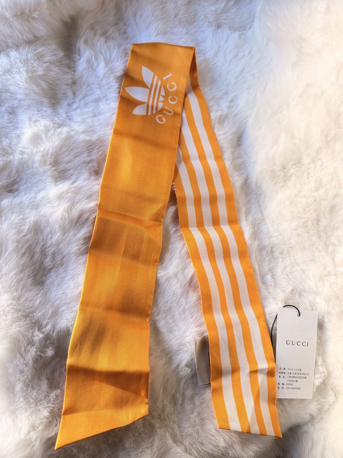 Adidas × Gucci Gucci x Adidas Orange Silk Scarf Rare Trefoil Logo NWT Size ONE SIZE - 1 Thumbnail