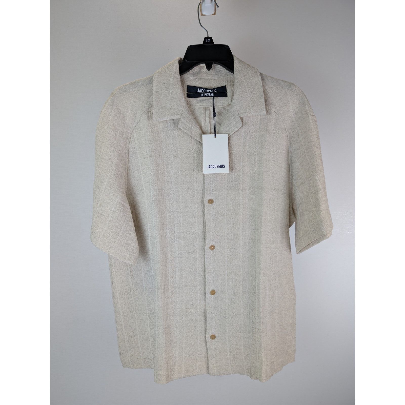 Jacquemus o1rshd1 La Chemise Fonccio camp-collar Button up shirt Beige Size US M / EU 48-50 / 2 - 2 Thumbnail