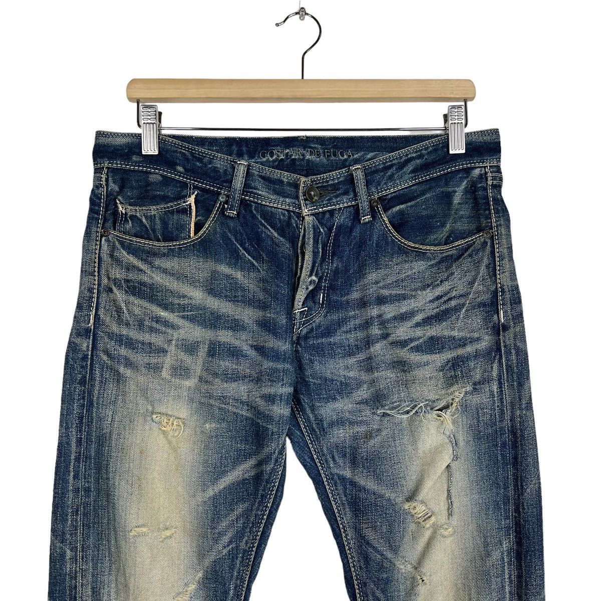 GOSTAR DE FUGA 🔥 GOSTAR DE FUGA DISTRESS DYED BROKEN DENIM JEANS SLIM FIT Size US 30 / EU 46 - 4 Thumbnail
