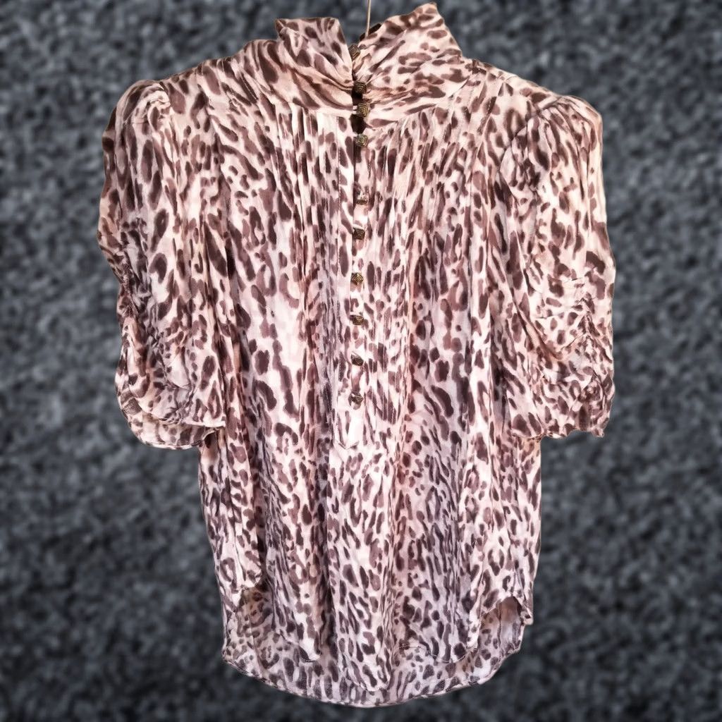 Vintage Maeve Womens Blouse Sz 6 Mock Neck Cinched Sleeve Leopard Print Popover Top Tan Size M / US 6-8 / IT 42-44 - 1 Thumbnail