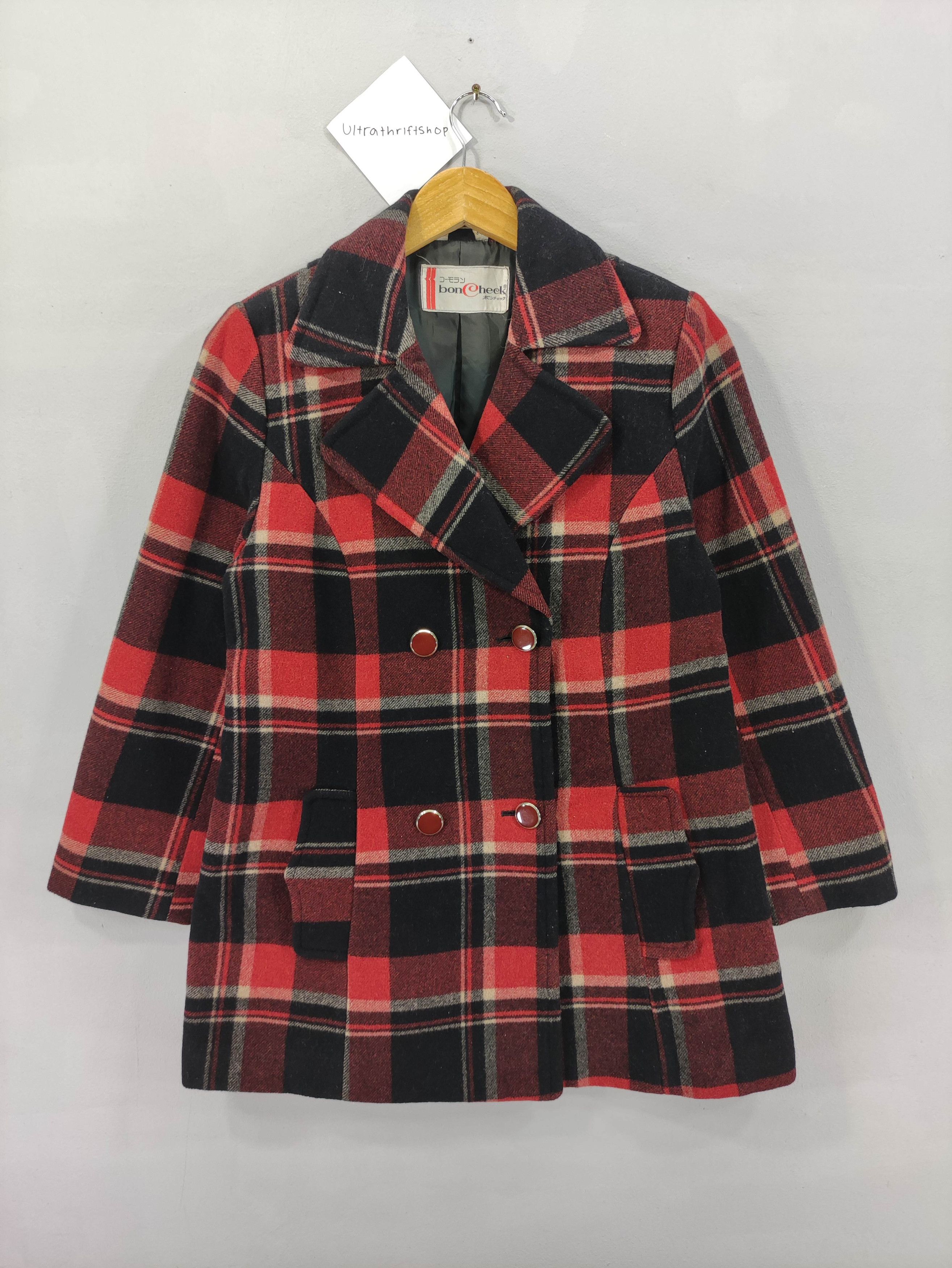 Japanese Brand Vintage Bon Check Plaid Wool Coat Jacket Size S / US 4 / IT 40 - 1 Thumbnail