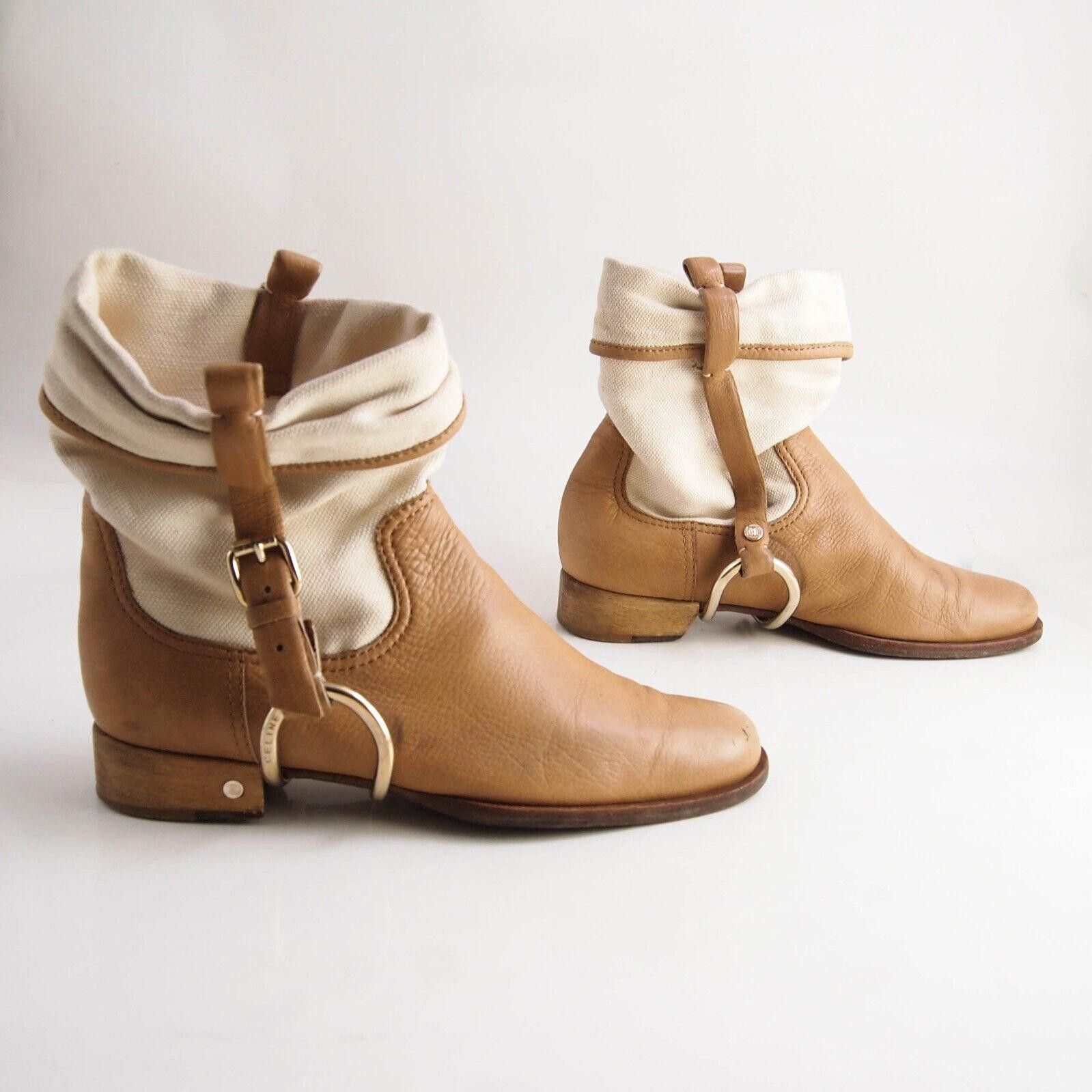 Celine Celine Slouch Equestrian Boots Leather Canvas US 7 EU 37 C Size US 7 / IT 37 - 7 Thumbnail