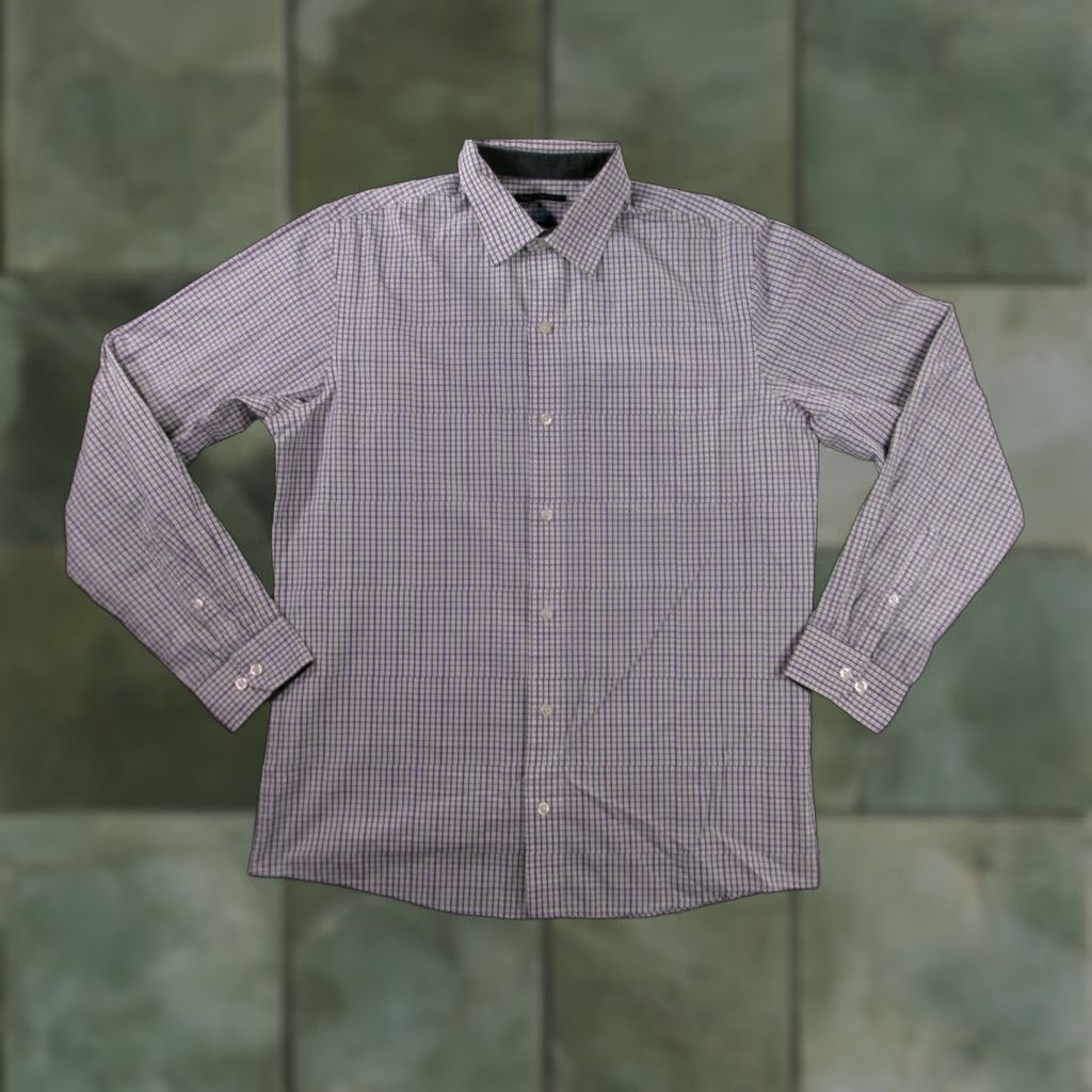 Van Heusen VAN HEUSEN Shirt Men M Gray Plaid Slim Fit Button-Up Office Casual Cuff Flip Size US M / EU 48-50 / 2 - 1 Thumbnail