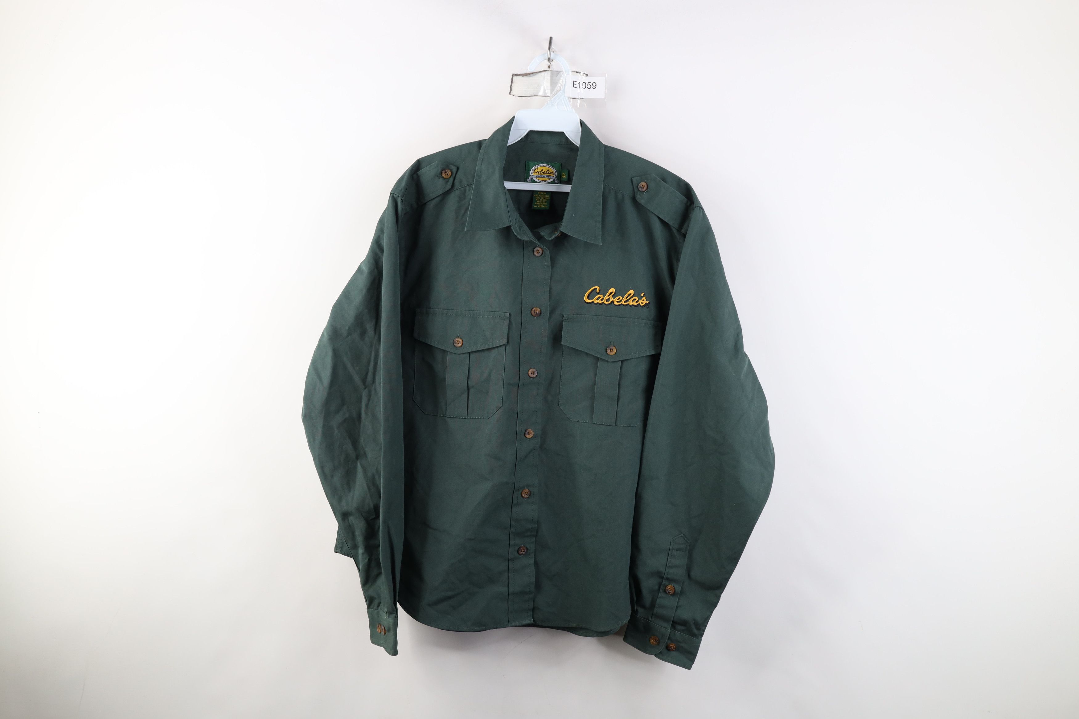 Vintage 90s Cabelas Bush Safari Collared Button Shirt Green