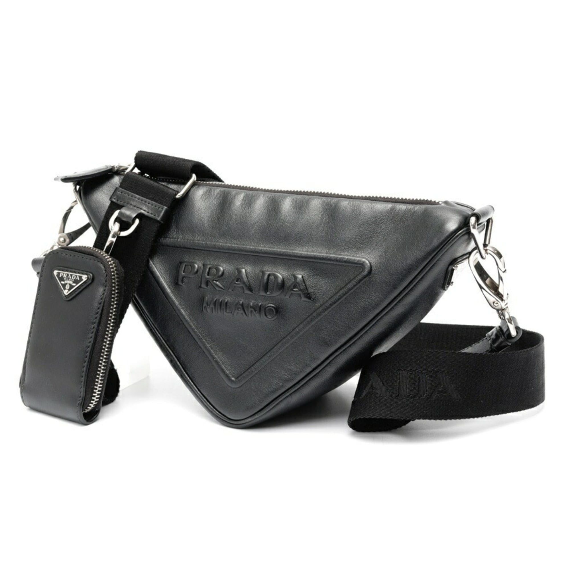 Prada Prada Triangle Embossed Shoulder Bag 1BH190, Leather, Black Size ONE SIZE - 1 Thumbnail