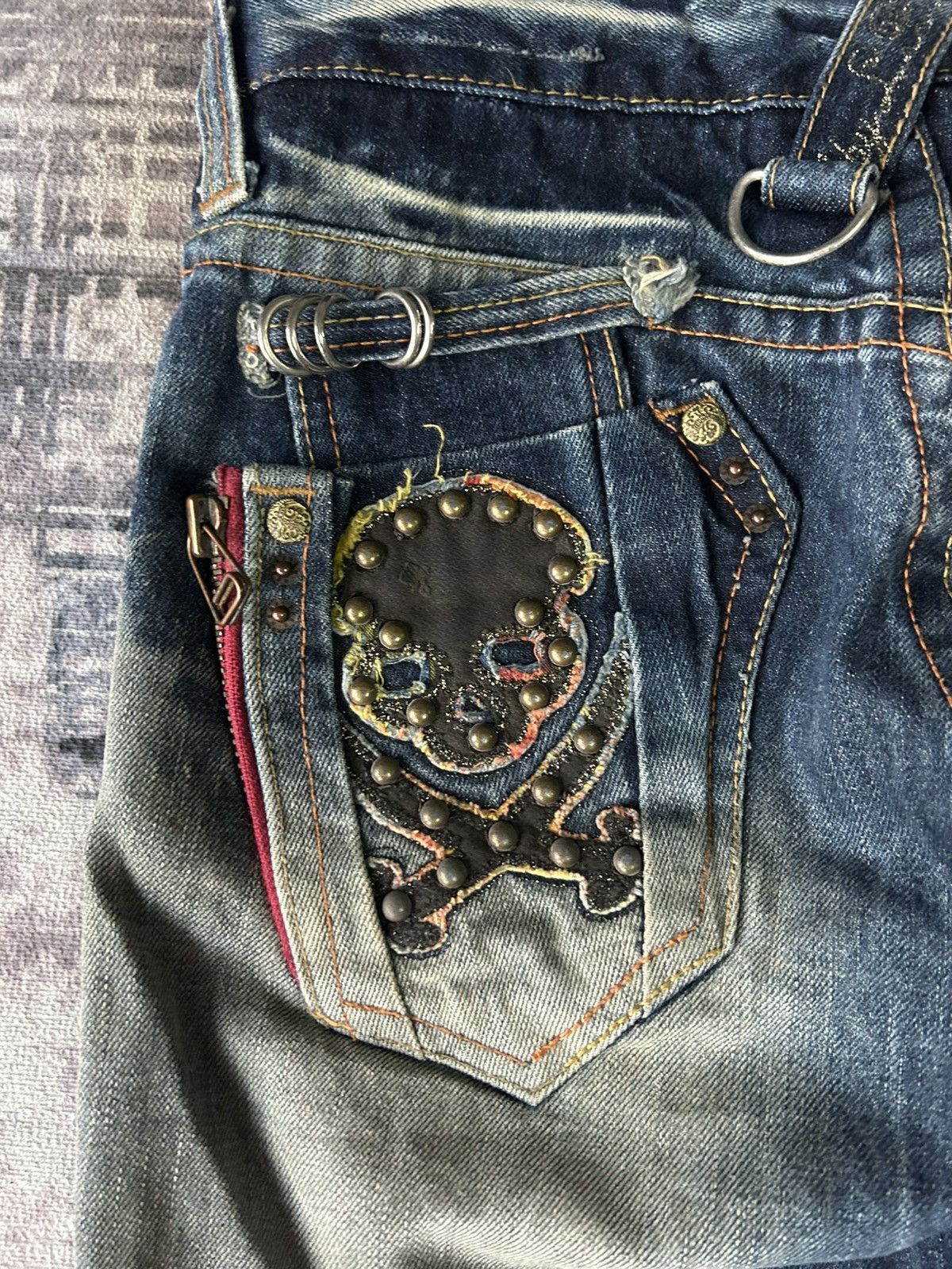 Ed Hardy Red Pepper Flared Punk Skull Jeans Size 29" - 6 Thumbnail