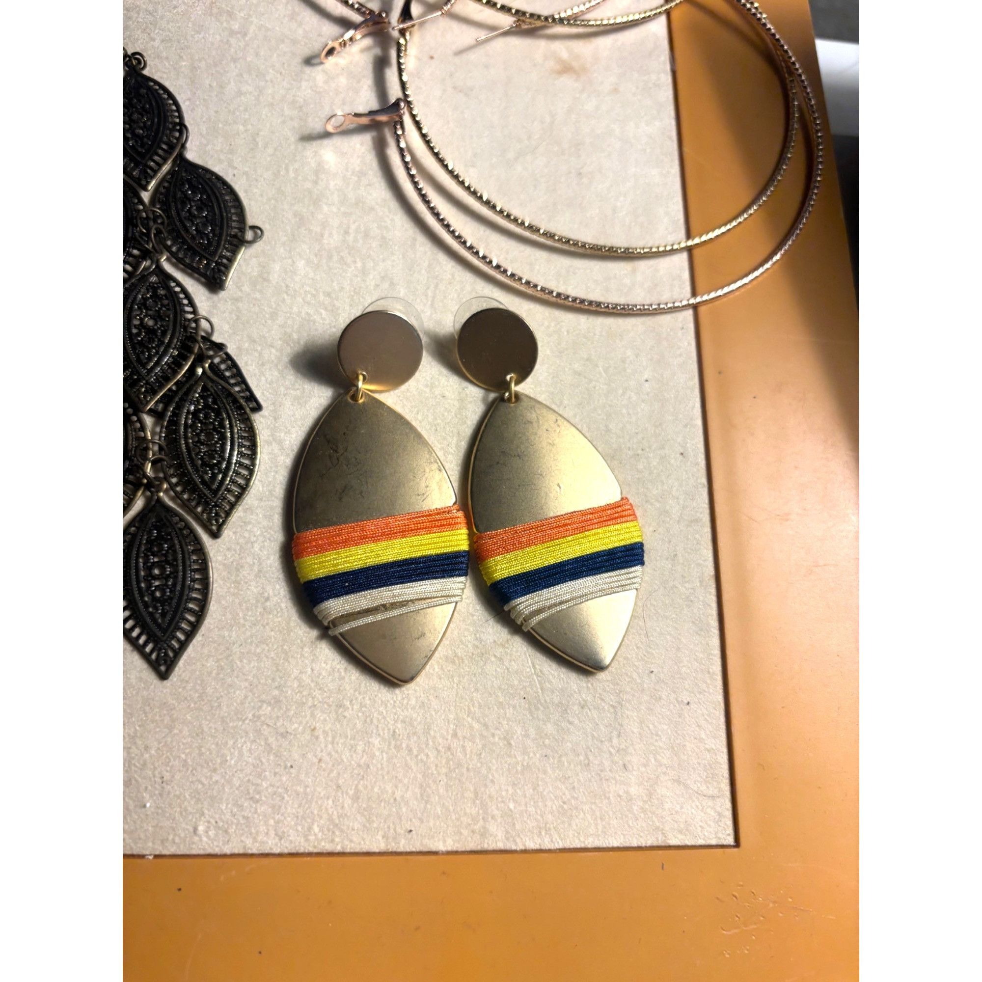 Other Mixed Earring Set With Gold Hoops Black Leaf Dangles Yellow Size ONE SIZE - 13 Thumbnail