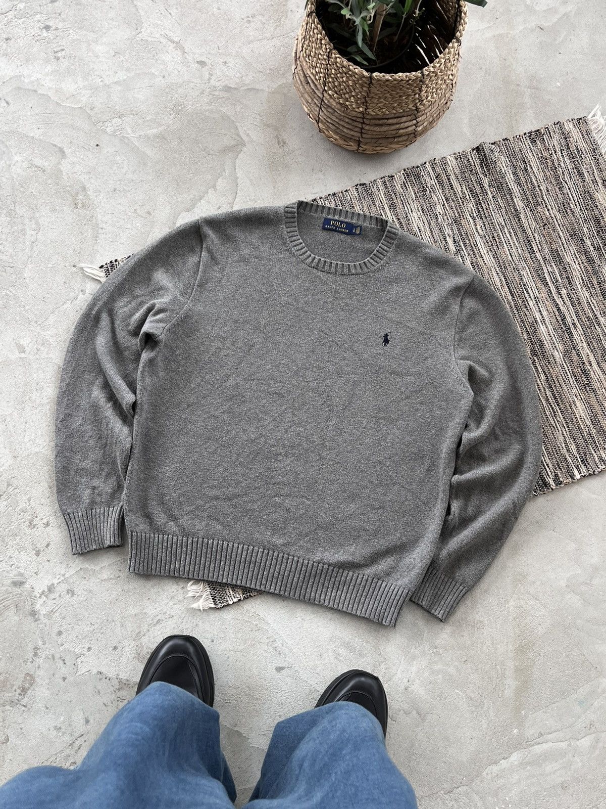 Vintage Polo Ralph Lauren Grey Knit Minimalist Sweater Y2K