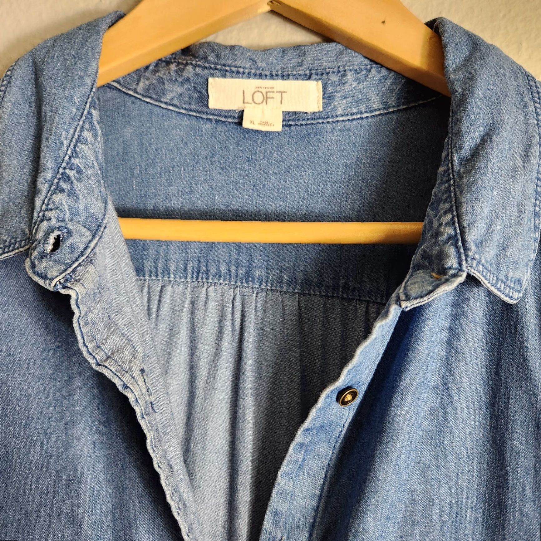 Ann Taylor Ann Taylor Loft Womens Blue Chambray Long Sleeve Romper-Size XL Size XL / US 12-14 / IT 48-50 - 3 Thumbnail