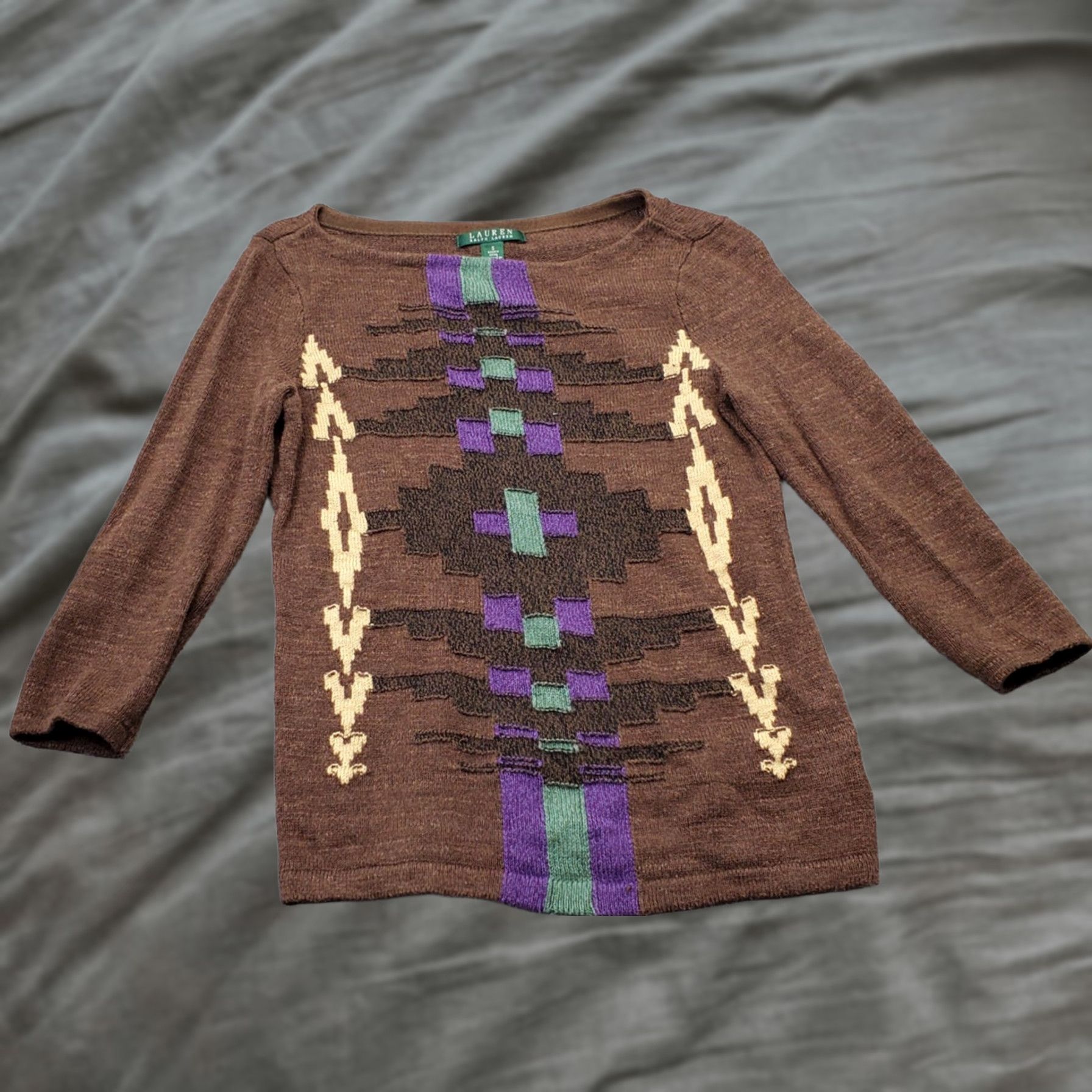Ralph Lauren Lauren Ralph Lauren Southwest Art-to-Wear Sweater Womens Small Brown Aztec Print Shirt Size S / US 4 / IT 40 - 1 Thumbnail