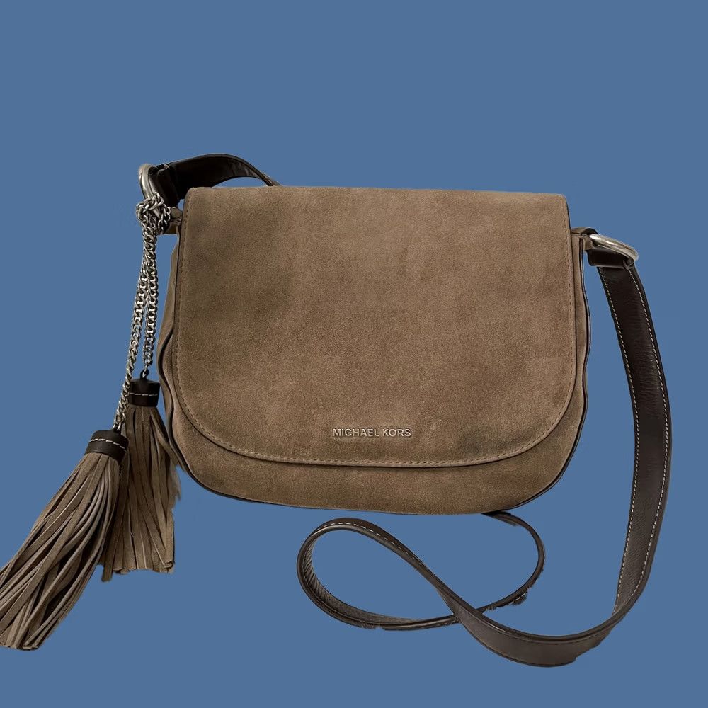 Michael Kors Michael Kors Saddle Bag Leather Suede Crossbody Brown Medium Women's Michael Kors Elyse Size ONE SIZE - 1 Thumbnail