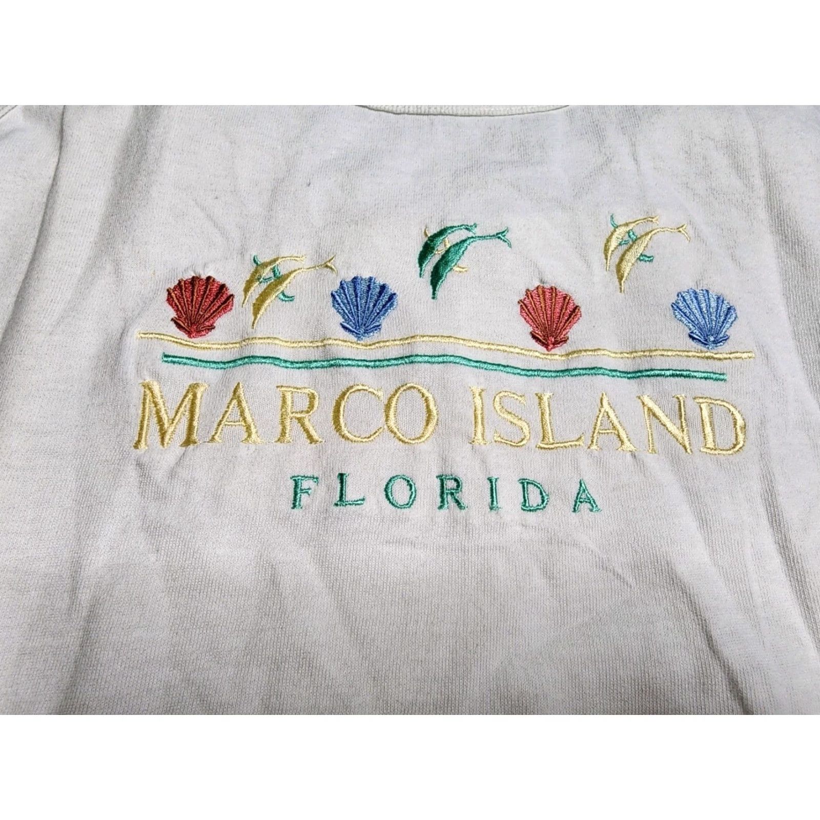 Anvil VINTAGE Womens Tank Top L White Embroidered Souvenir Marco Island 90s Retro Sleeveless Scoop Neck Size L / US 10 / IT 46 - 2 Thumbnail