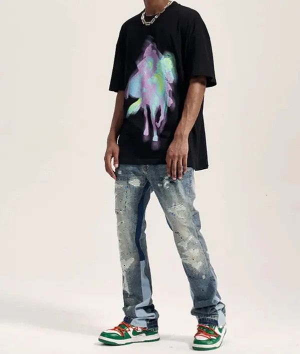 VIBE Paint Splatter Flare Panel Jeans Size US 32 / EU 48 - 6 Thumbnail
