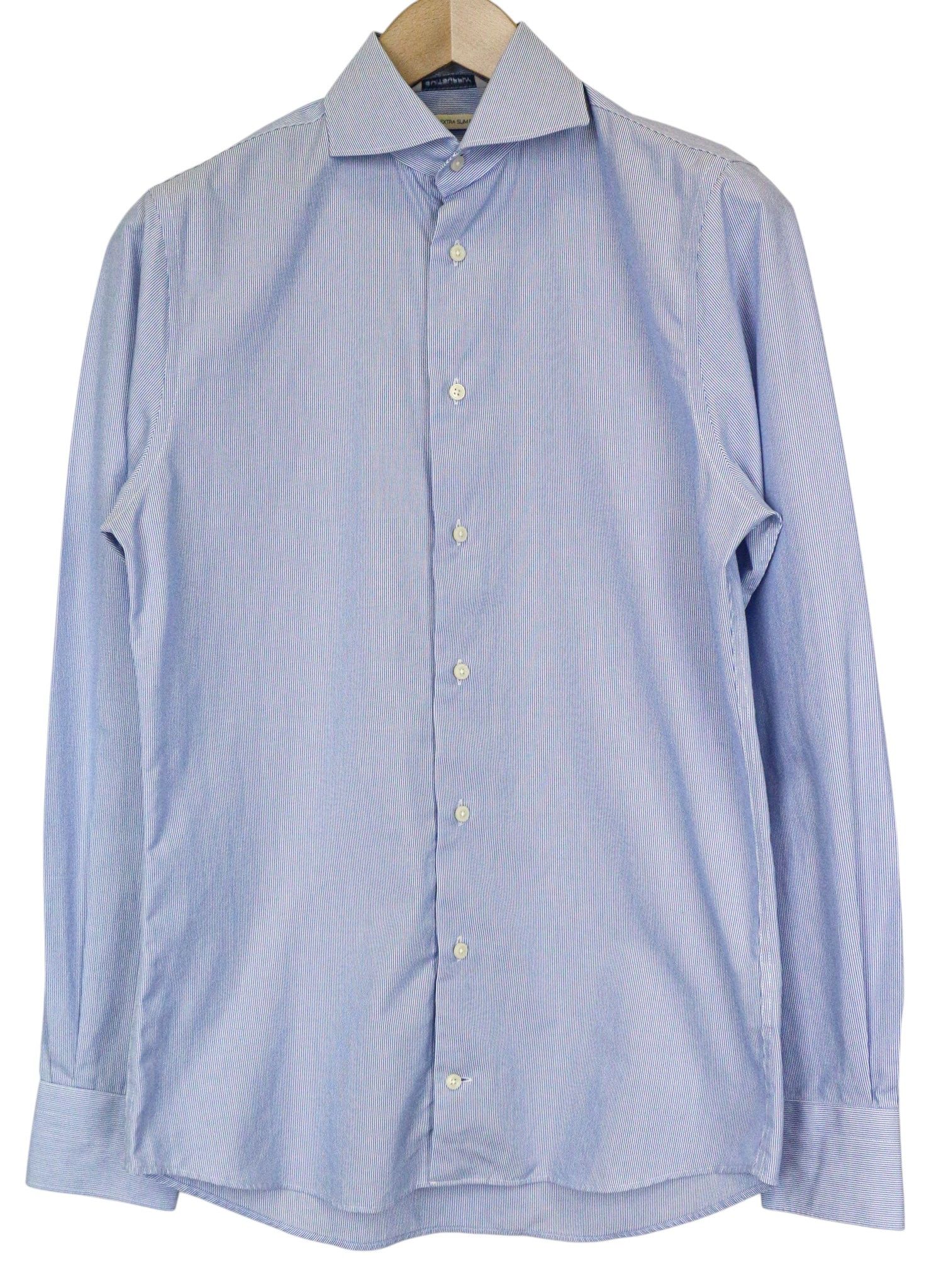 Suitsupply 37/14 1/2 Extra Slim Blue Cotton Striped Shirt 79356 Size 38R - 9 Thumbnail