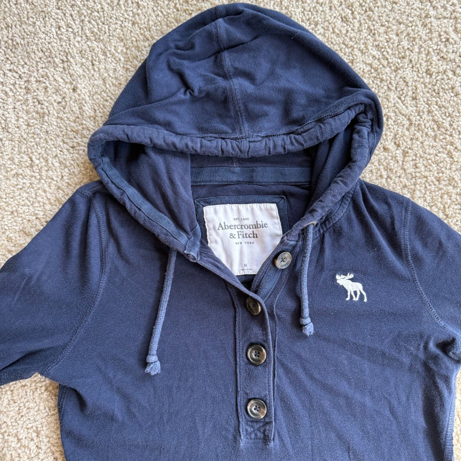Abercrombie & Fitch Vtg Abercrombie Fitch Y2K Henley Hoodie M Navy Blue Size US M / EU 48-50 / 2 - 4 Thumbnail