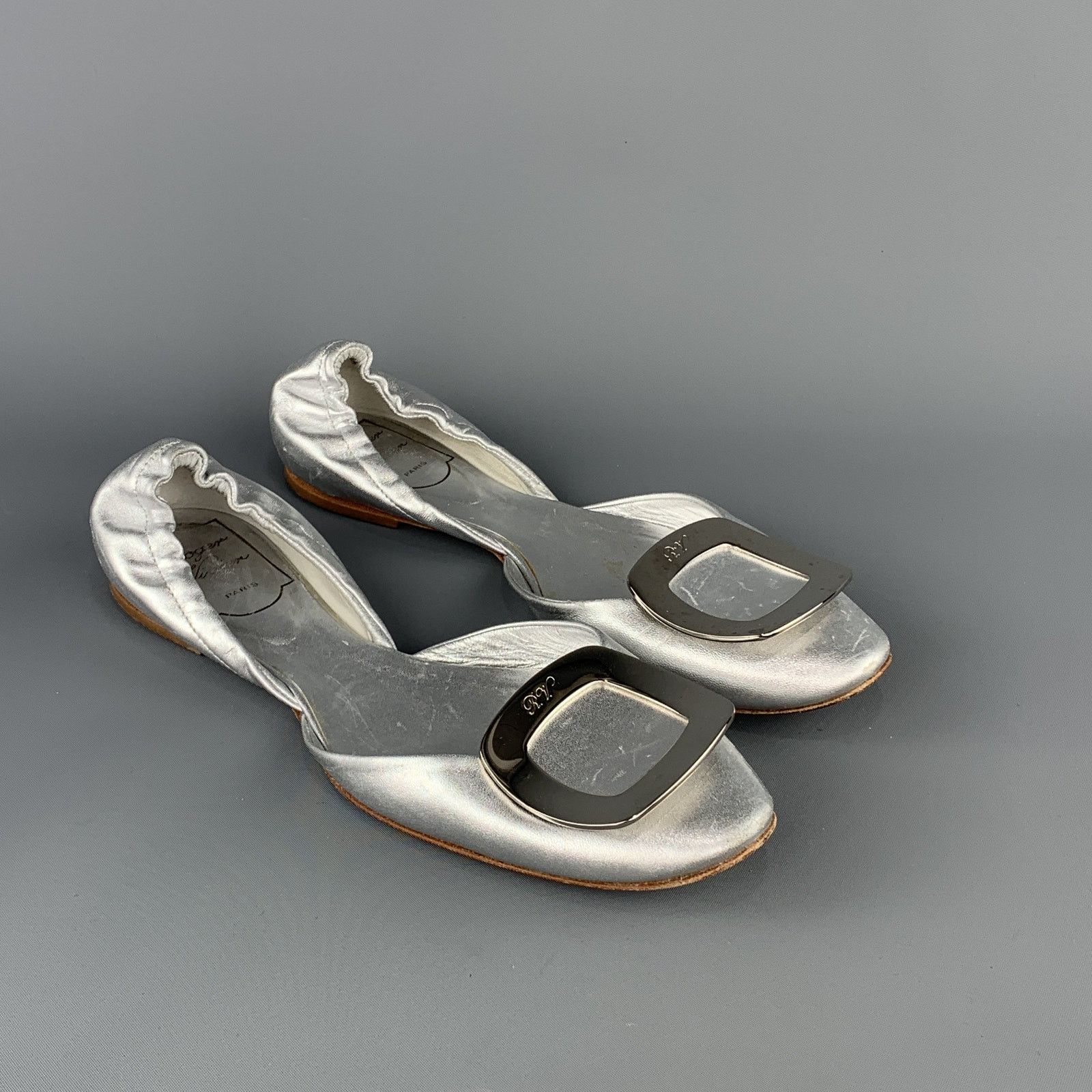 Roger Vivier ROGER VIVIER Size 6.5 Silver Leather Chips Buckle Flats Size US 6.5 / IT 36.5 - 2 Thumbnail