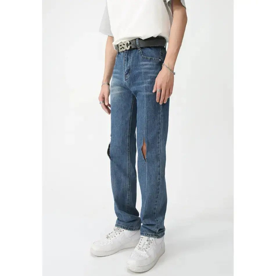 Japanese Brand Retro loose wide leg ripped jeans Size US 32 / EU 48 - 6 Thumbnail