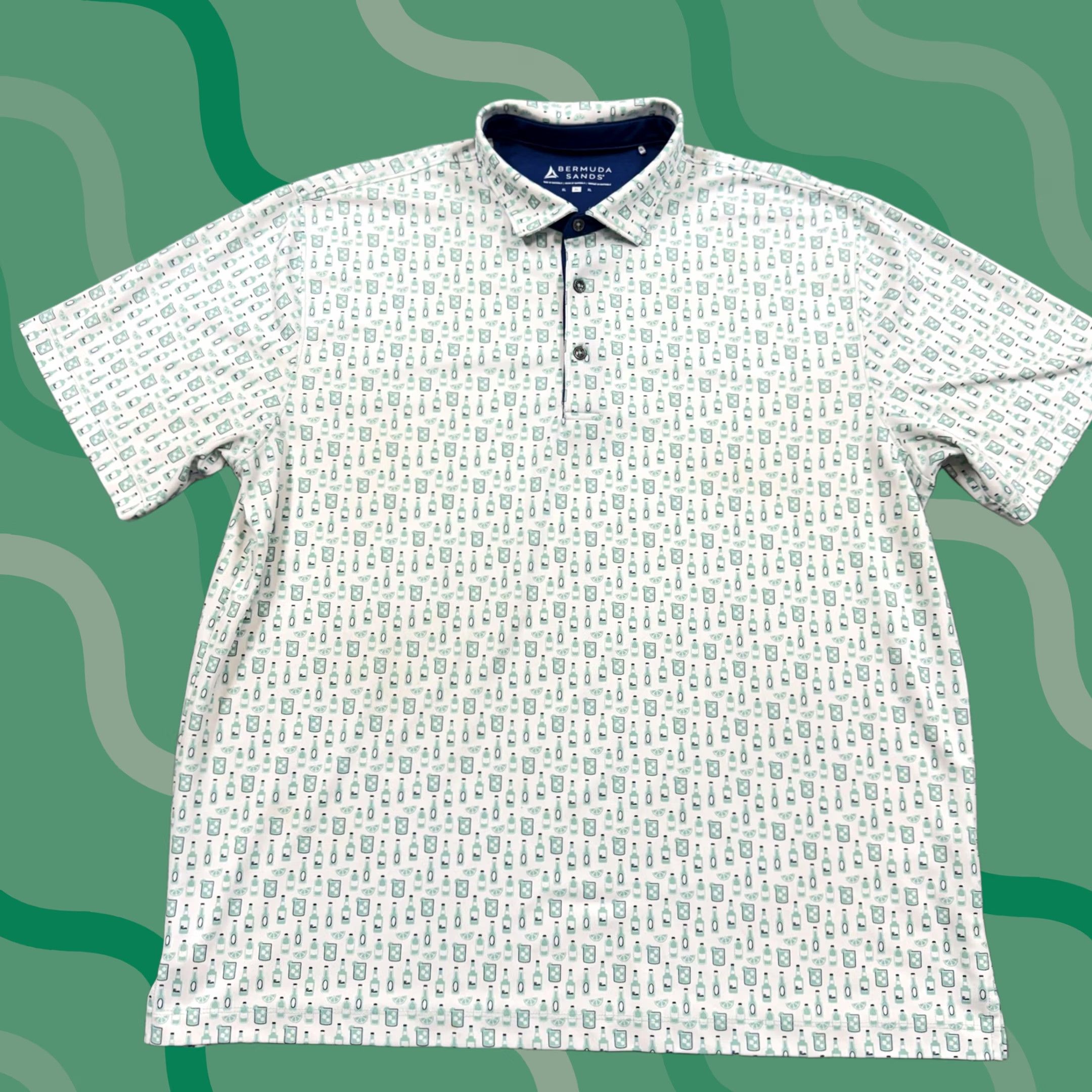 Vintage Bermuda Sands Polo Shirt Mens XL White Cocktail Print Golf Performance Summer Size US XL / EU 56 / 4 - 1 Thumbnail