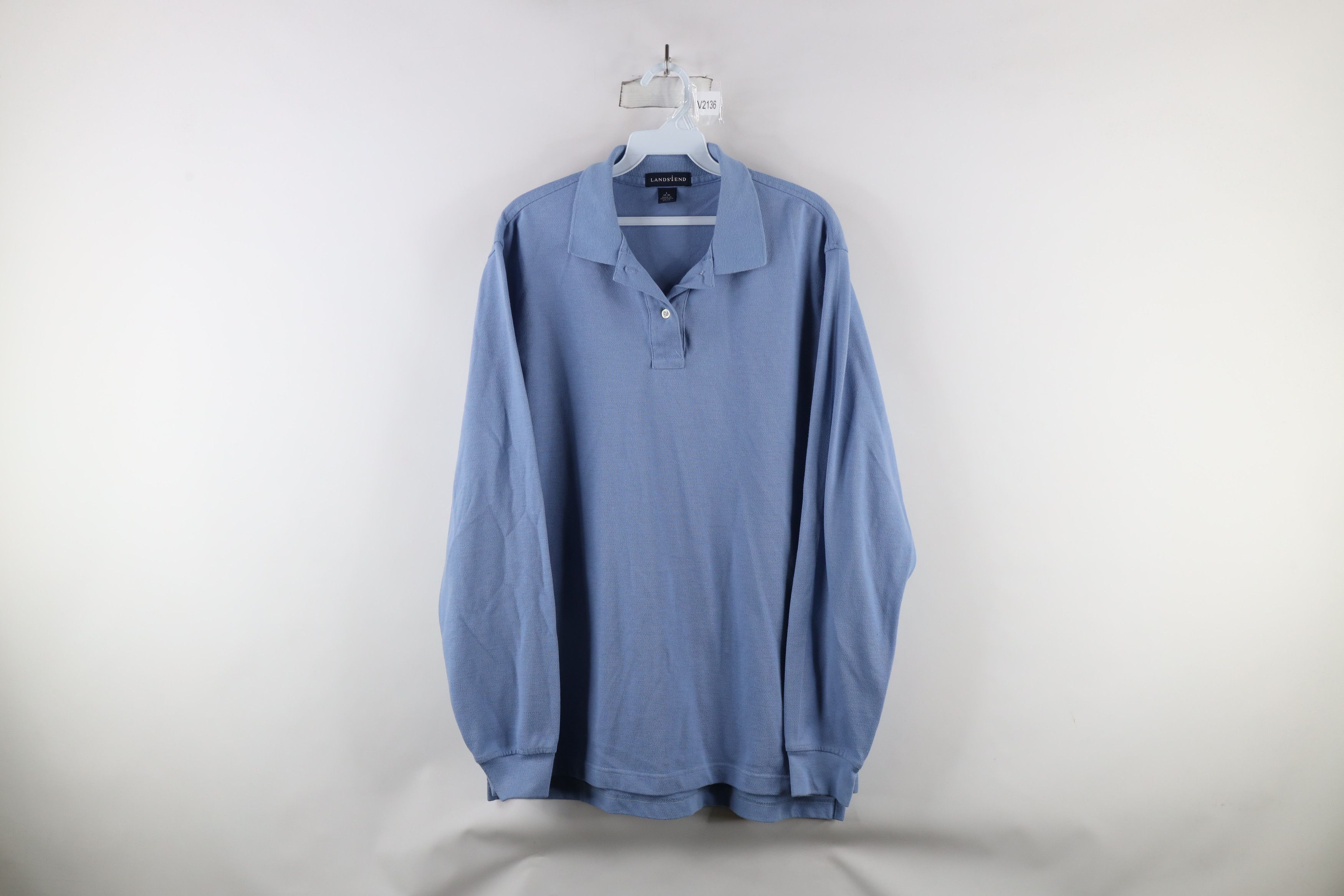 Lands' End × Vintage Vintage 90s Lands End Long Sleeve Polo Shirt Carolina Blue Size L / US 10 / IT 46 - 1 Thumbnail