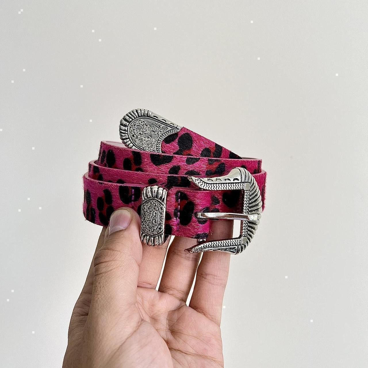 Japanese Brand y2k style pink cheetah fur american western design belt Size ONE SIZE - 1 Thumbnail