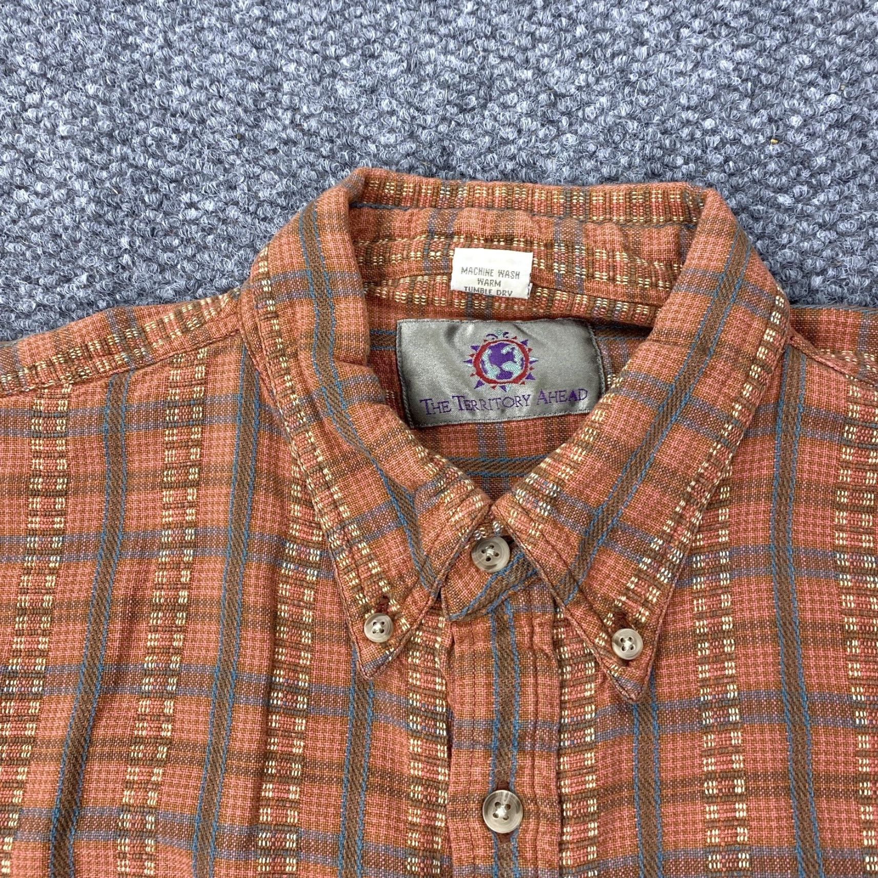 The Territory Ahead VINTAGE The Territory Ahead Shirt Mens Large Orange Plaid Button-Down Long Sleeve Cotton Casual 90s Mens Size US L / EU 52-54 / 3 - 2 Thumbnail