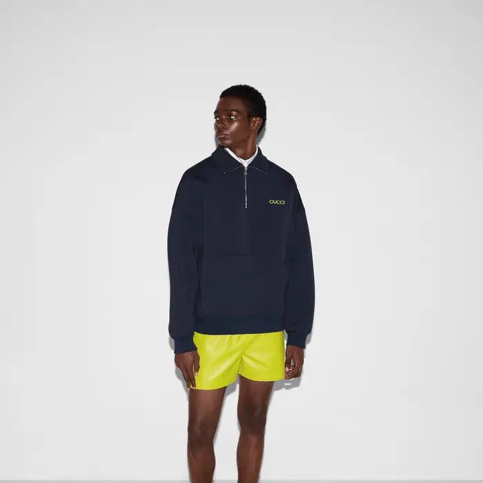 Gucci oc11z0226 Jersey Half-Zip Jacket With Patch in Blue Size US XS / EU 42 / 0 - 3 Thumbnail