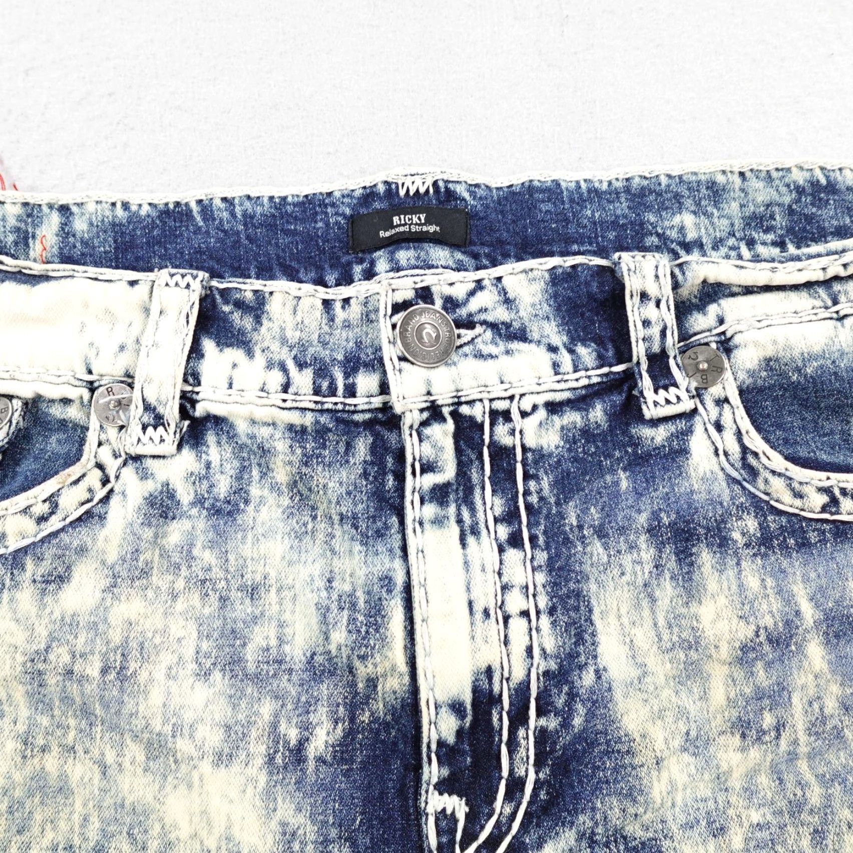 True Religion True Religion Shorts Mens 42 Blue Denim Jean Ricky Flap Super T Fray Bleach Dye Bermuda Size US 42 / EU 58 - 2 Thumbnail