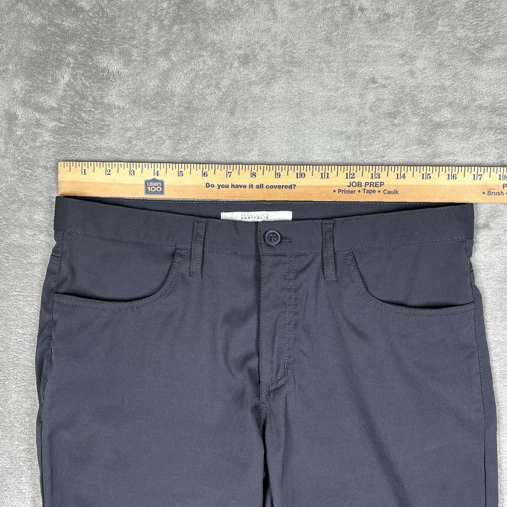 Perry Ellis Perry Ellis Portfolio Gray Slim Fit Formal Office Dress Pants Slacks Men's 32x30 Black Plaid Slim Leg Flat Front Zip Button Size US 32 / EU 48 - 6 Thumbnail