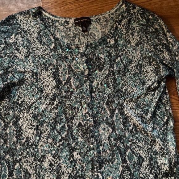 Other Dana Buchman Women's Blue Teal Shimmer Button Up Cardigan To Size XL / US 12-14 / IT 48-50 - 3 Thumbnail